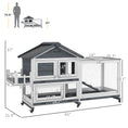 Load image into Gallery viewer, PawHut 65" Wooden Rabbit Hutch, Guinea Pig hutch, Pet Playpen with Openable Roof, Bunny House Enclosure with Wheels, Storage Box, Slide-out Tray, Ramp for Small Animals, Gray
