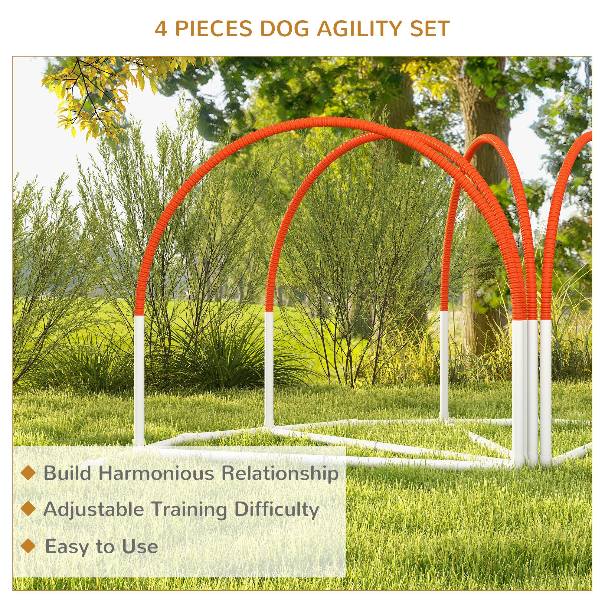 4 Pieces Dog Agility Training Equipment with Weave Poles, Training Starter Kit, Dog Obstacle Course, Pet Outdoor Games with Carry Bag, Orange
