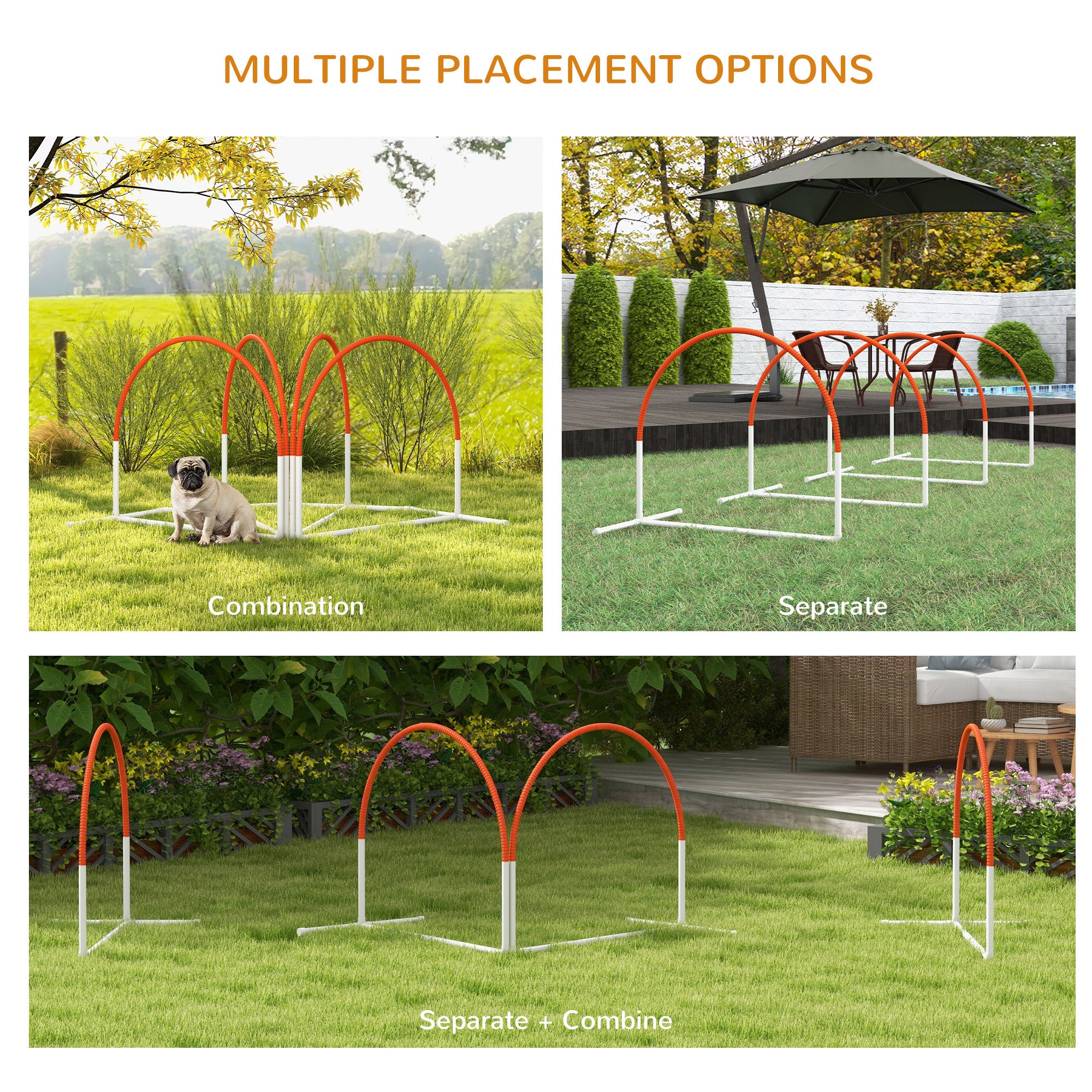 4 Pieces Dog Agility Training Equipment with Weave Poles, Training Starter Kit, Dog Obstacle Course, Pet Outdoor Games with Carry Bag, Orange