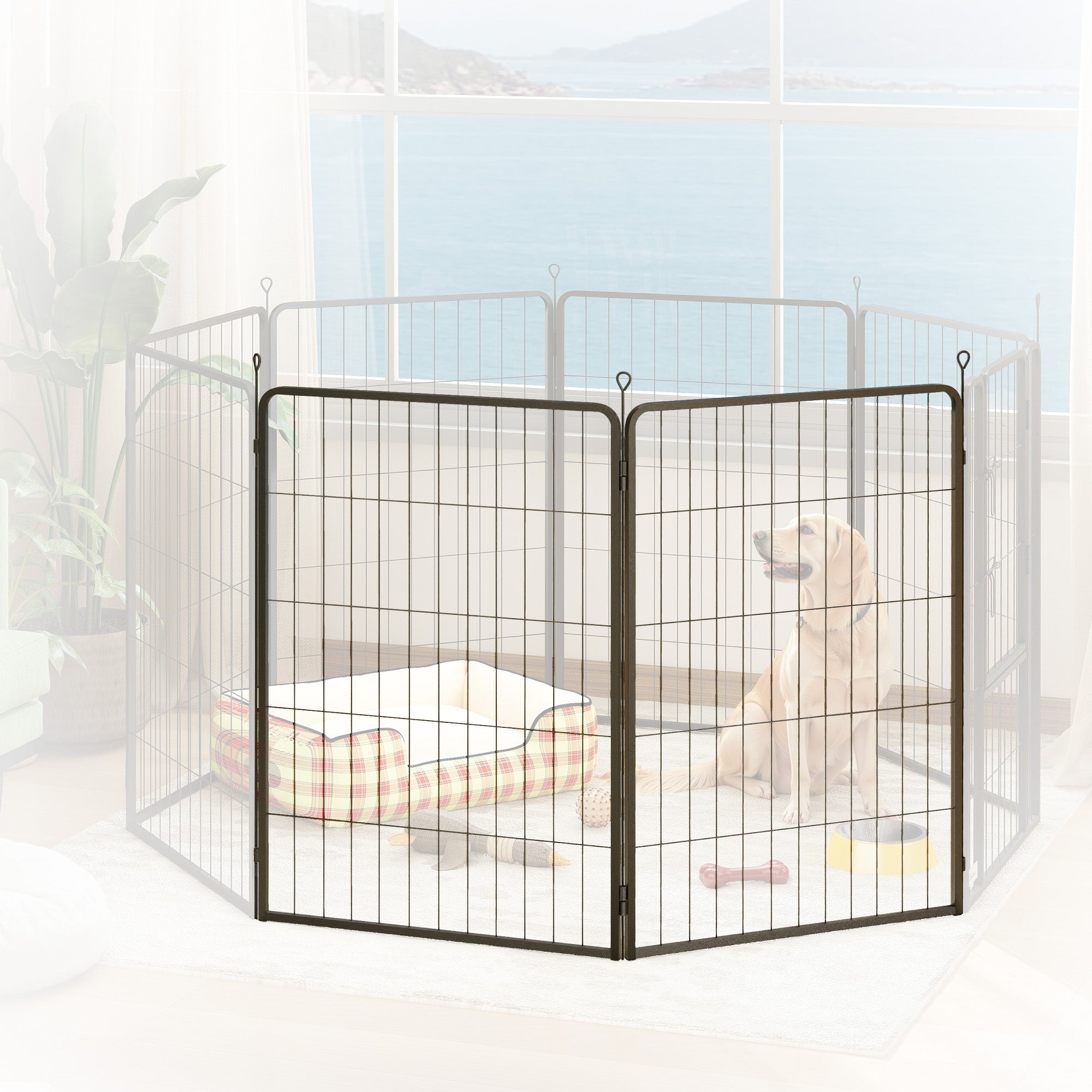 Dog Pen, 2 Panel Puppy Pen, Portable, Detachable, For Large Dogs, 100cm Tall, Black