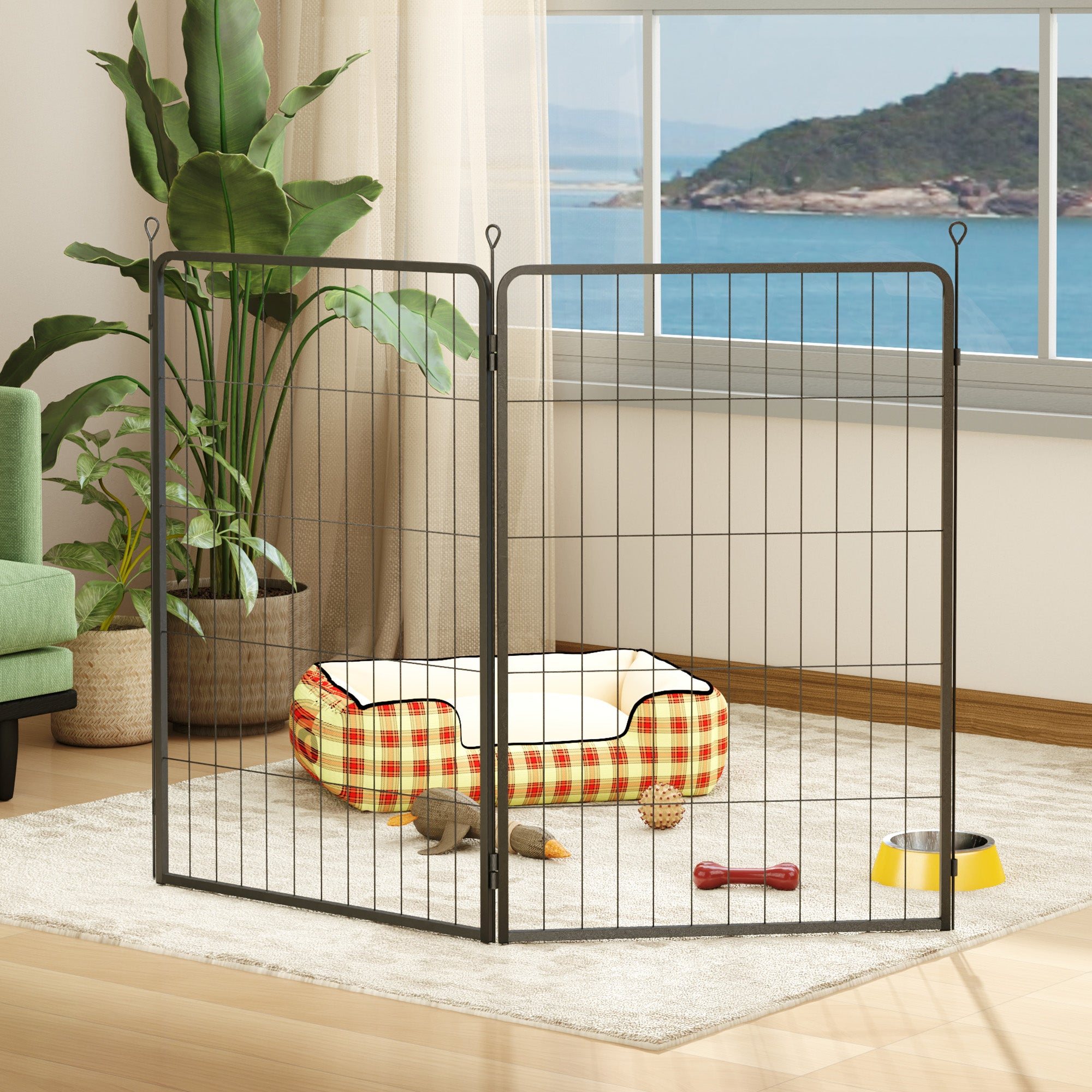 Dog Pen, 2 Panel Puppy Pen, Portable, Detachable, For Large Dogs, 100cm Tall, Black
