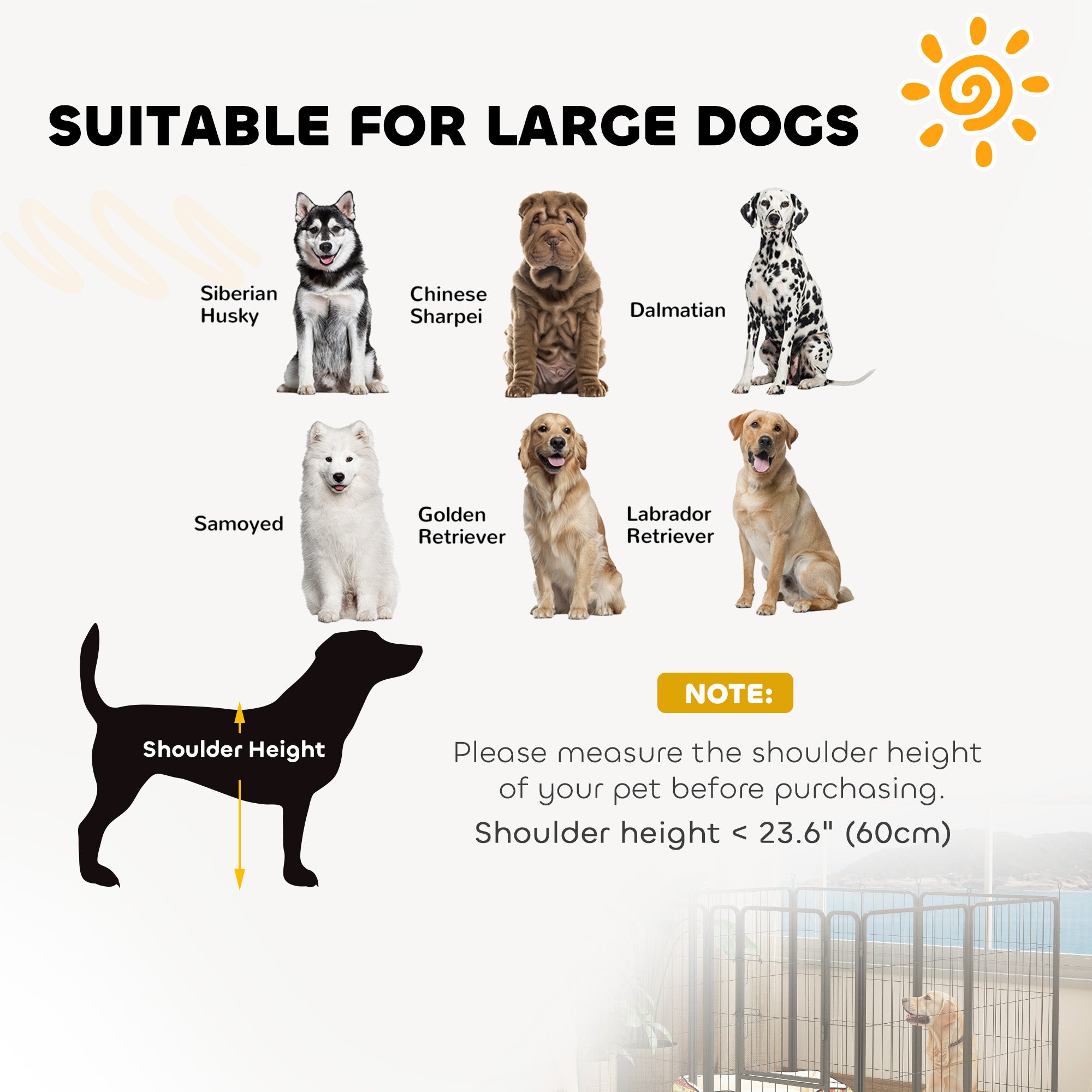 Dog Pen, 2 Panel Puppy Pen, Portable, Detachable, For Large Dogs, 100cm Tall, Black