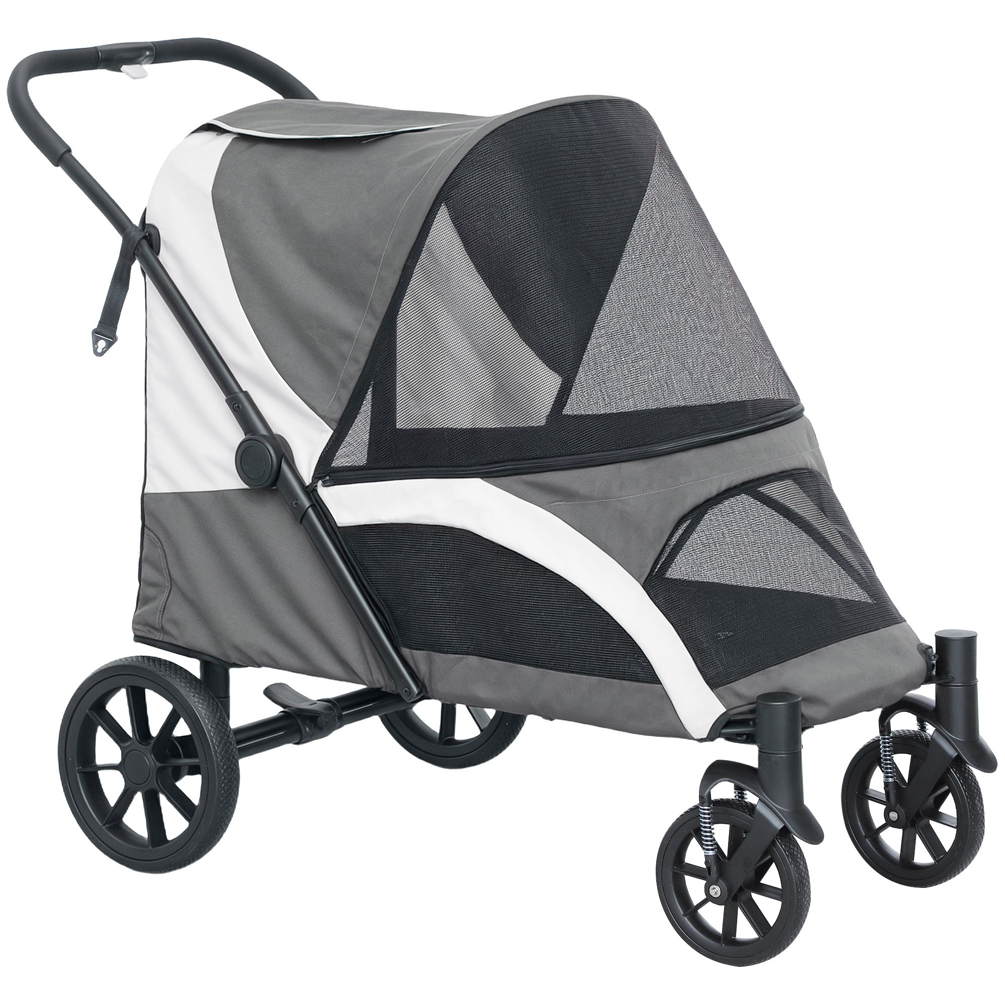 Dog Stroller, Easy Folding Pet Stroller for Large Dogs, Puppy Pram Pet Pushchair with 4 Big Wheels, Shock-Absorbing Frame, Safety Leashes, Brakes, Dark Grey
