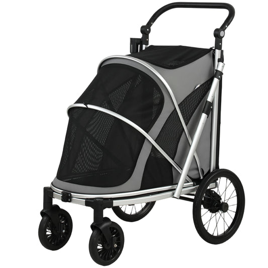 Dog Stroller, Pet Stroller for Small and Medium Dogs, Foldable Puppy Pram Pet Pushchair with 2 Big Wheels, Shock-Absorbing Frame, Seat Leashes, Brakes, Maximum Load 20 kg, Grey