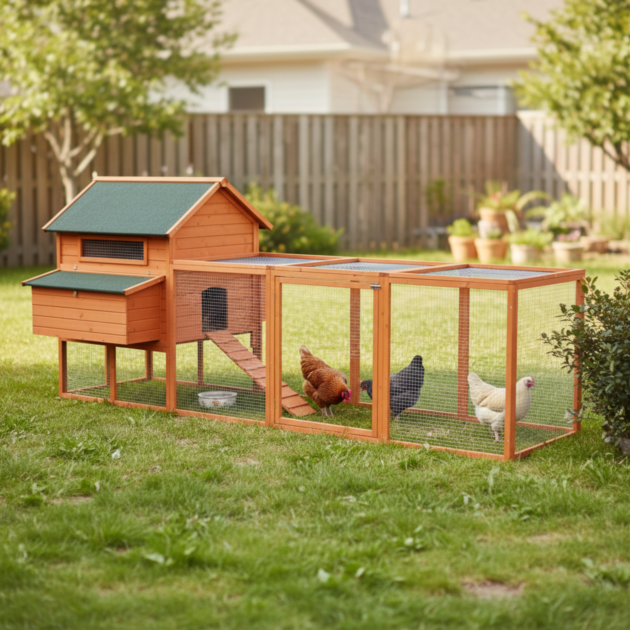 137" Large Wooden Coop with 2 Nesting Boxes Orange
