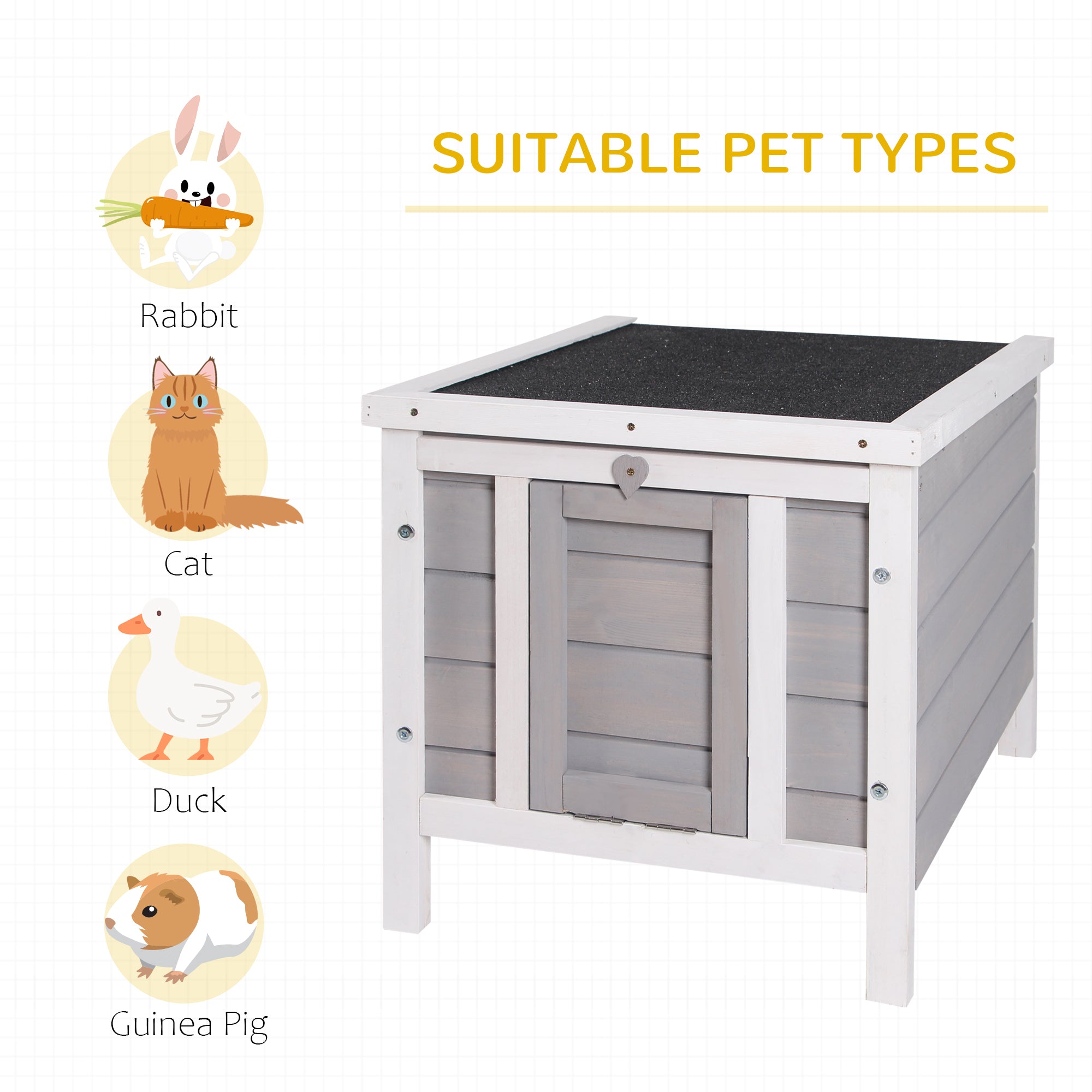 Wooden Rabbit Hutch Bunny Cage Outdoor Cat House Guinea Pig Cage Duck Shelter, Indoor Outdoor Use, 20"x16.5"x17", Grey