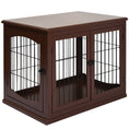 Load image into Gallery viewer, 32" Wooden Dog Crate Furniture Dog Cage, Modern Side Table Pet Kennel with Double Lockable Door, 32" L x 23" W x 26" H, Brown
