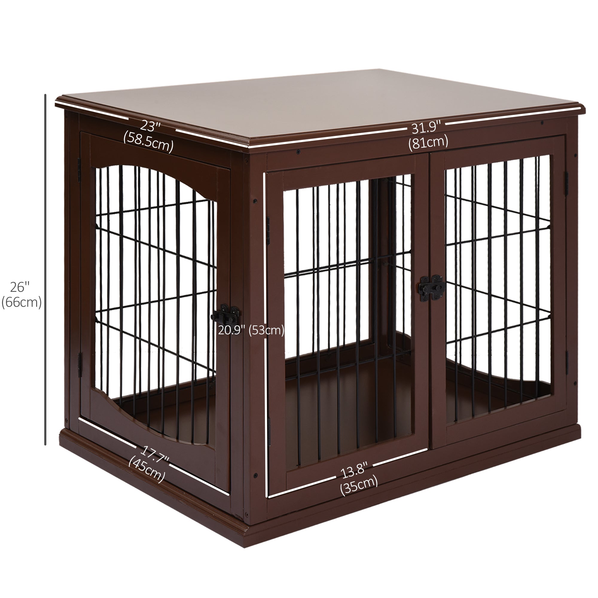 32" Wooden Dog Crate Furniture Dog Cage, Modern Side Table Pet Kennel with Double Lockable Door, 32" L x 23" W x 26" H, Brown