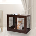 Load image into Gallery viewer, 32" Wooden Dog Crate Furniture Dog Cage, Modern Side Table Pet Kennel with Double Lockable Door, 32" L x 23" W x 26" H, Brown
