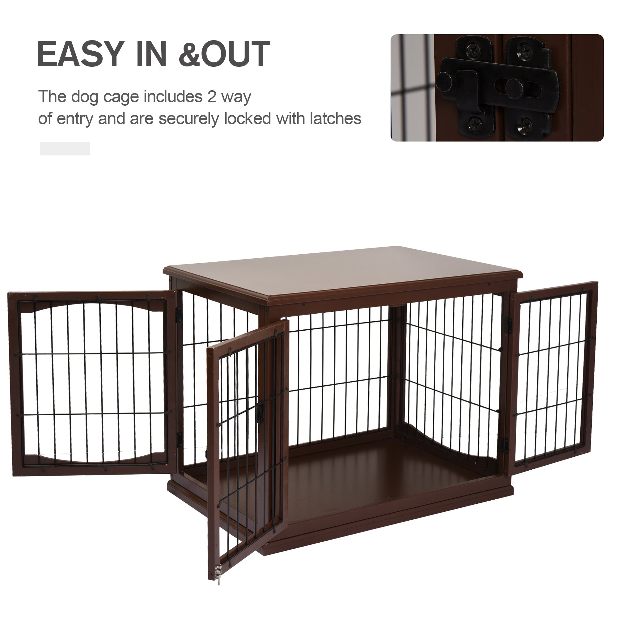 32" Wooden Dog Crate Furniture Dog Cage, Modern Side Table Pet Kennel with Double Lockable Door, 32" L x 23" W x 26" H, Brown