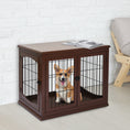 Load image into Gallery viewer, 32" Wooden Dog Crate Furniture Dog Cage, Modern Side Table Pet Kennel with Double Lockable Door, 32" L x 23" W x 26" H, Brown
