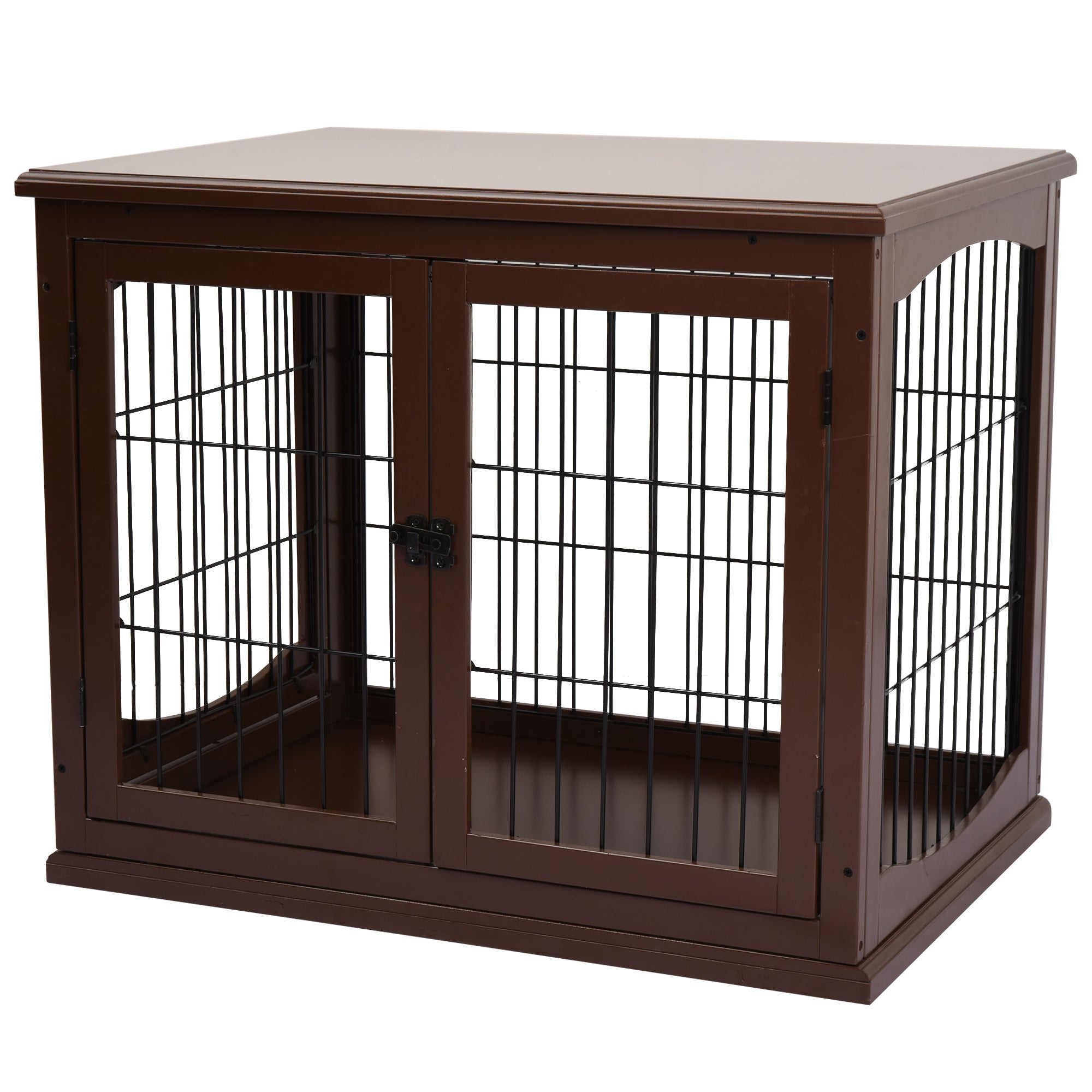 32" Wooden Dog Crate Furniture Dog Cage, Modern Side Table Pet Kennel with Double Lockable Door, 32" L x 23" W x 26" H, Brown