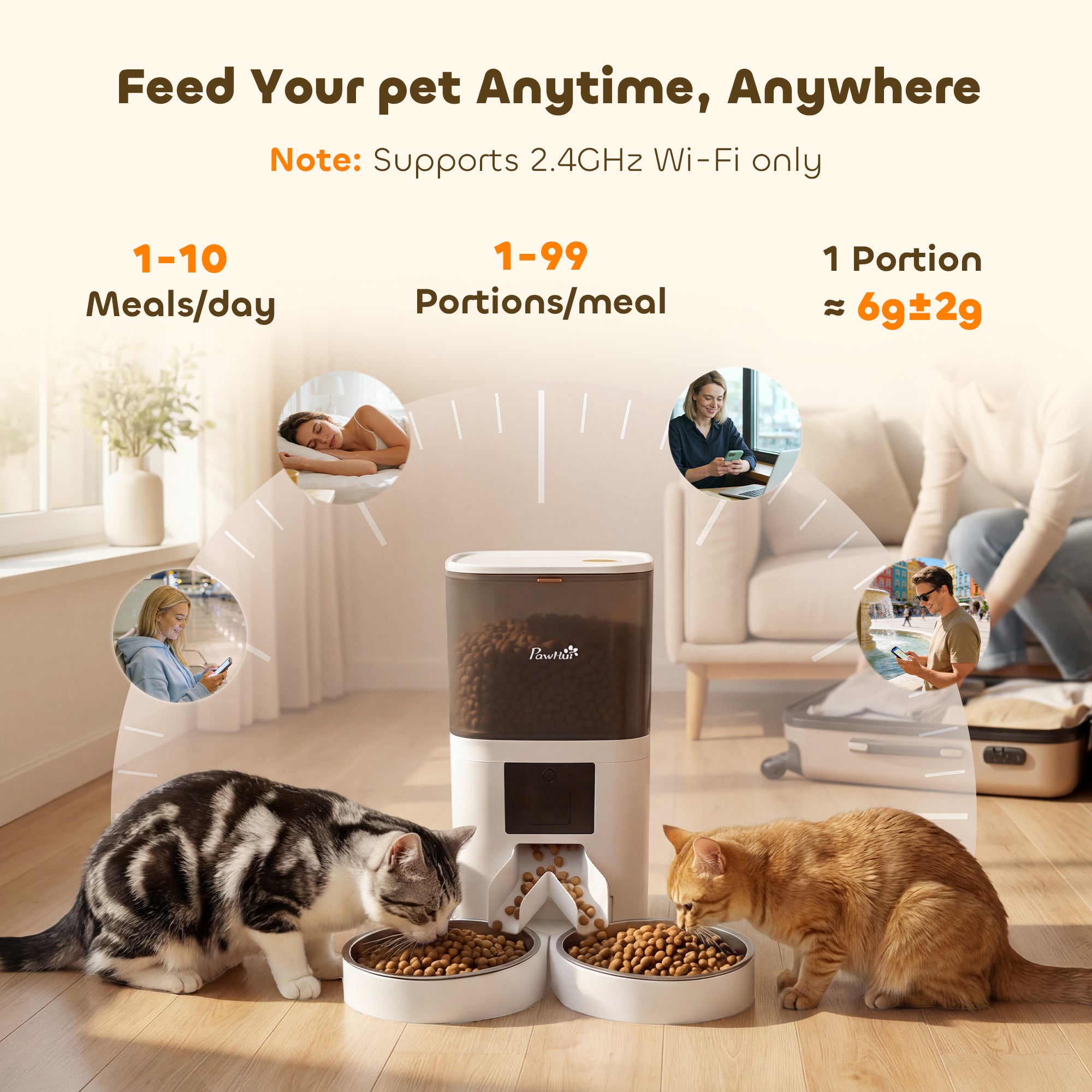 Automatic Cat Feeder, 6L/25 Cup Smart Cat Food Dispenser with App Control, Timed Pet Feeder with 1-10 Meals Per Day, 10s Voice Recorder, Dual Power Supply, Easy to Clean