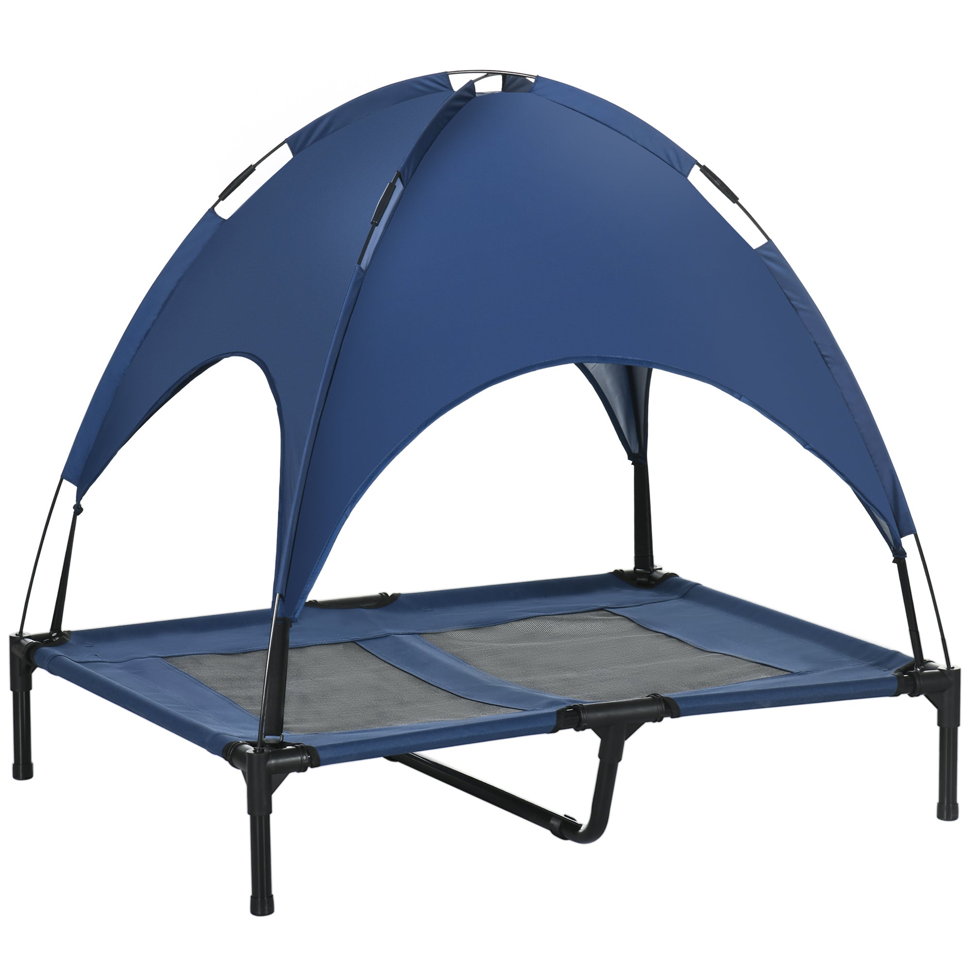 Elevated Dog Bed with Canopy, Portable Raised Dog Cot for L Sized Dogs, Indoor & Outdoor, 36" x 30" x 35", Dark Blue