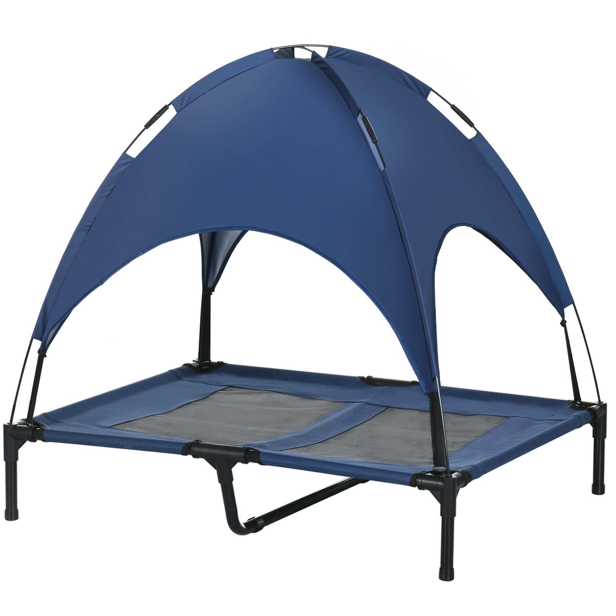 Elevated Dog Bed with Canopy, Portable Raised Dog Cot for L Sized Dogs, Indoor & Outdoor, 36" x 30" x 35", Dark Blue