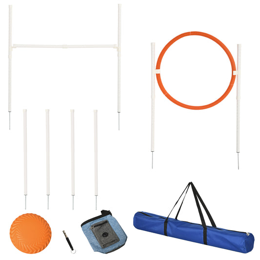 Dog Agility Training Equipment with Disc, Whistle, Weaves Poles, Adjustable Jumping Poles, Food Bag, 5 Pieces Dog Obstacle Course with Carry Bag, Multicoloured