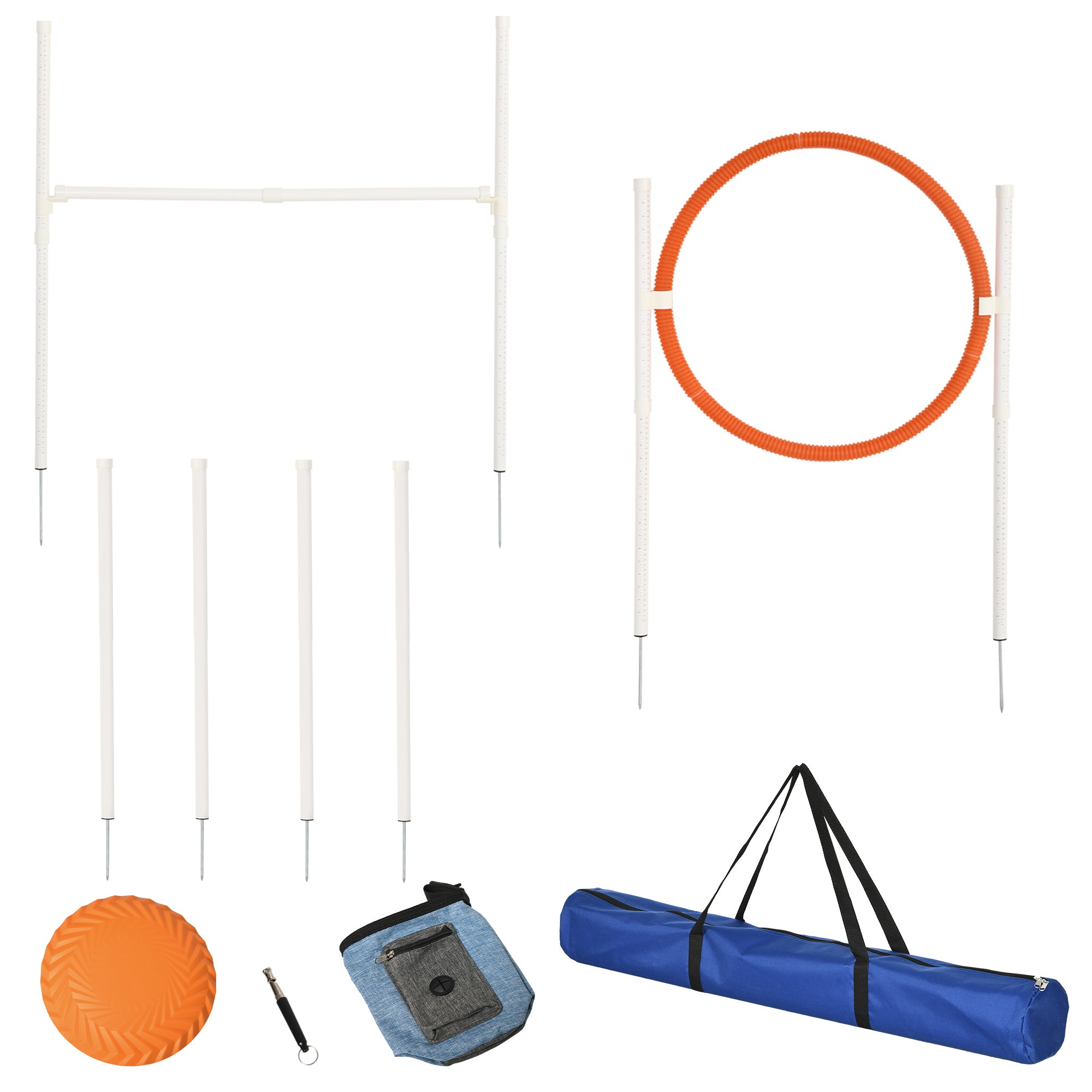 Dog Agility Training Equipment with Disc, Whistle, Weaves Poles, Adjustable Jumping Poles, Food Bag, 5 Pieces Dog Obstacle Course with Carry Bag, Multicoloured