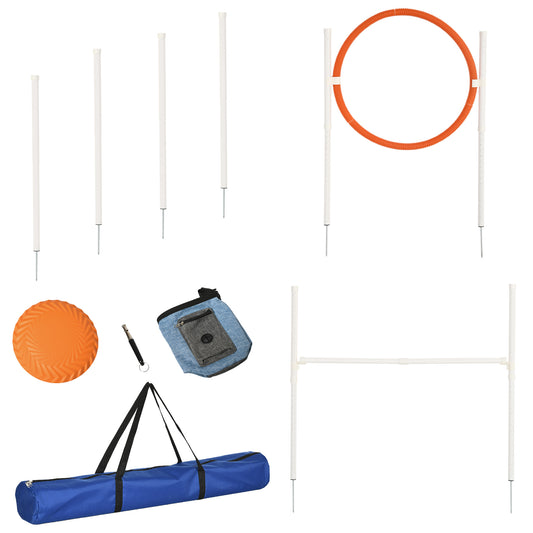 Dog Agility Training Equipment with Disc, Whistle, Weaves Poles, Adjustable Jumping Poles, Food Bag, 5 Pieces Dog Obstacle Course with Carry Bag, Multicoloured
