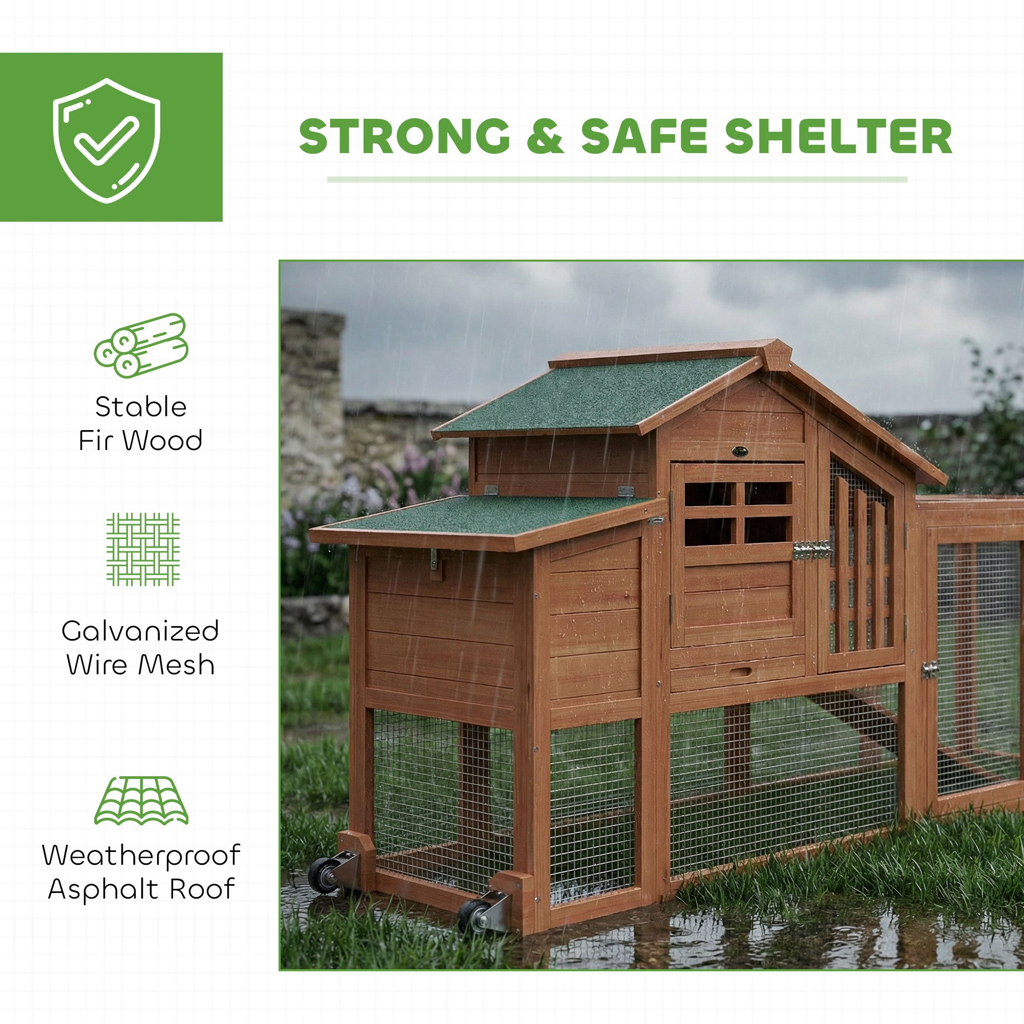 Chicken Coop with Run, Mobile Wooden Chicken House with Nesting Box, Roosting Bar, Ramp & Tray, Hen House Poultry Cage for 1-2 Hens, 74.8" L x 27.2" W x 38.2" H