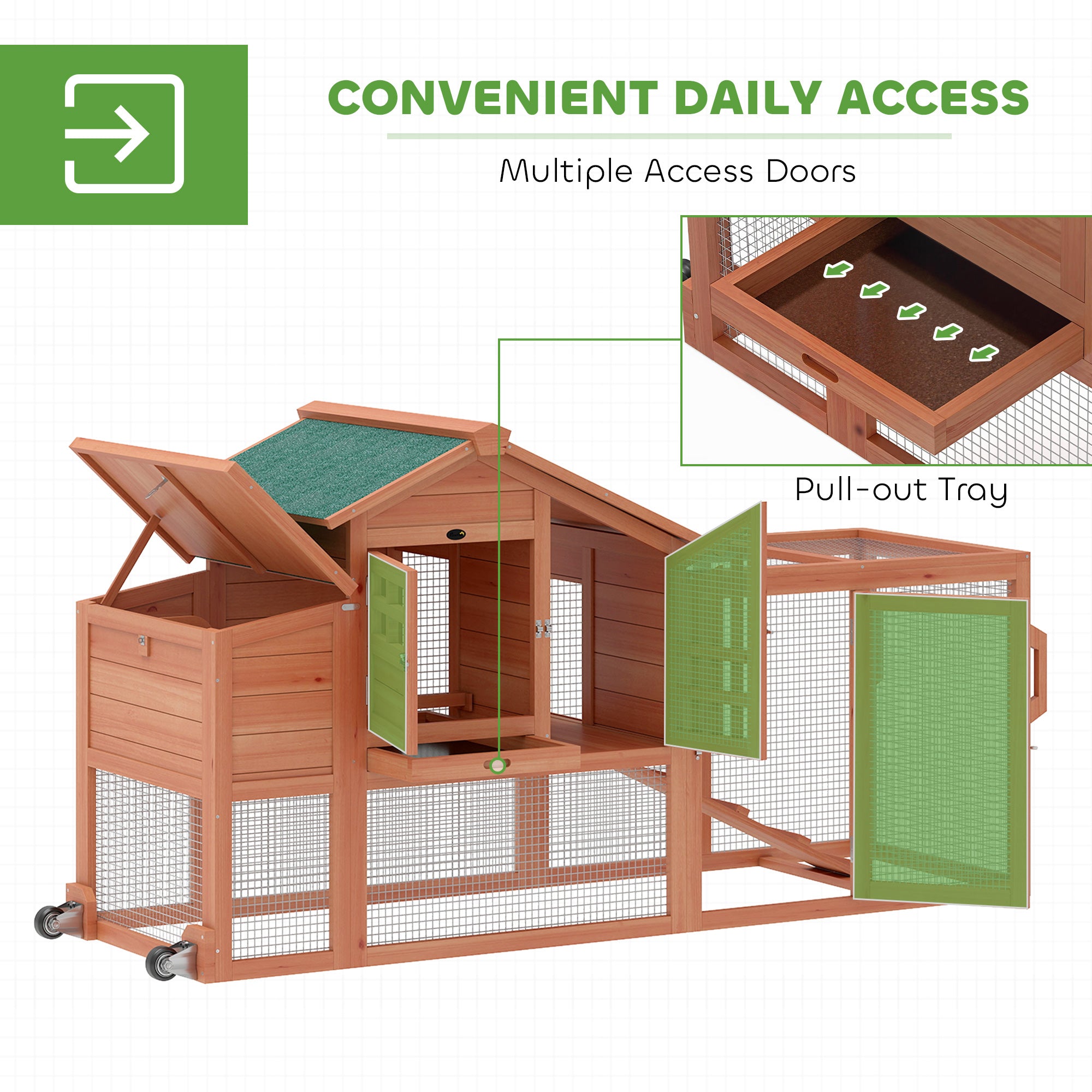 Chicken Coop with Run, Mobile Wooden Chicken House with Nesting Box, Roosting Bar, Ramp & Tray, Hen House Poultry Cage for 1-2 Hens, 74.8" L x 27.2" W x 38.2" H