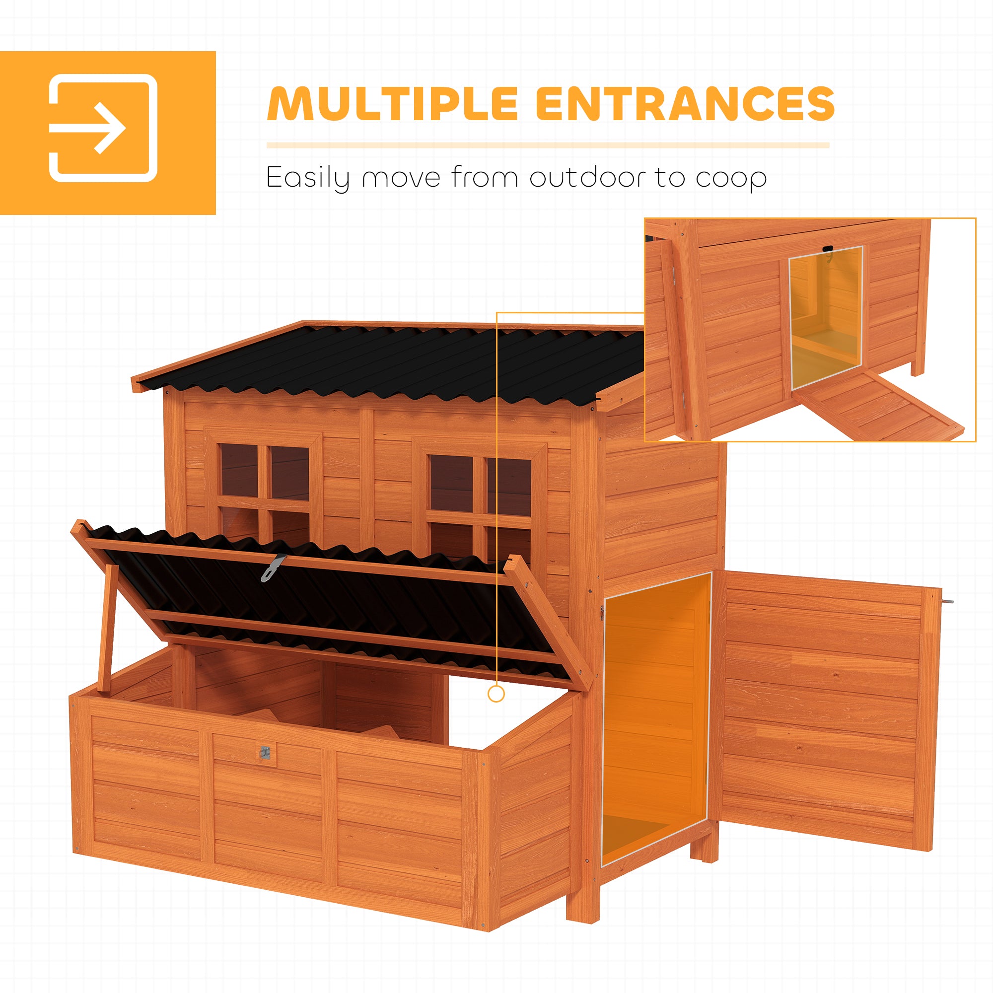 Wooden Chicken Coop, 39" Chicken House with Nesting Box, Pull-Out Tray, Waterproof Roof, Hen House Outdoor Poultry Cage for 2-4 Chickens, Rabbits, Small Animals, for Backyard, Orange