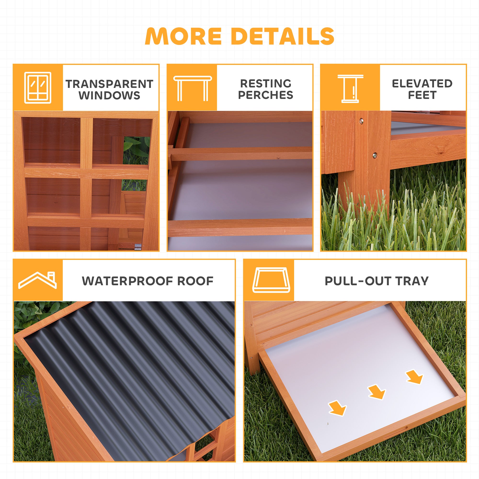 Wooden Chicken Coop, 39" Chicken House with Nesting Box, Pull-Out Tray, Waterproof Roof, Hen House Outdoor Poultry Cage for 2-4 Chickens, Rabbits, Small Animals, for Backyard, Orange