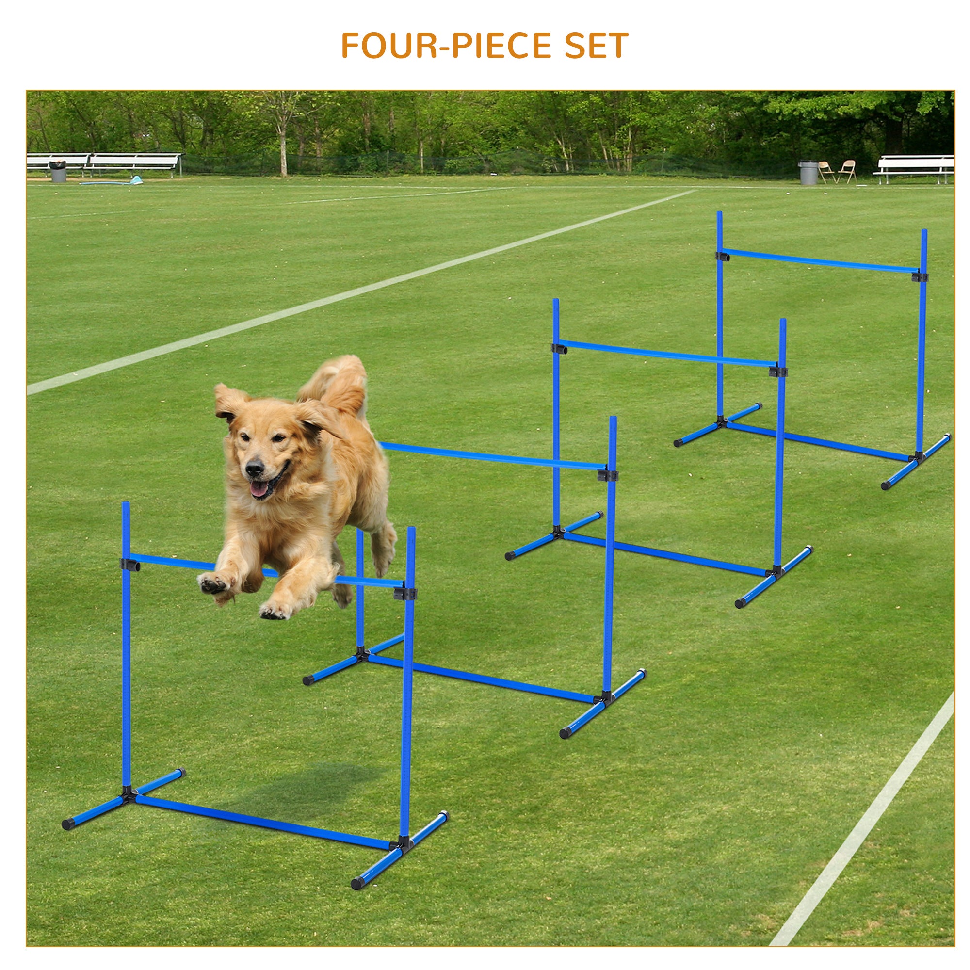 Large Size Dog Agility Training Equipment 4.5KG Net Wight, 4 PCS Adjustable Height Jump Bars, Obstacle Course Starter Kit for Large Medium Small Dog Puppy, Blue