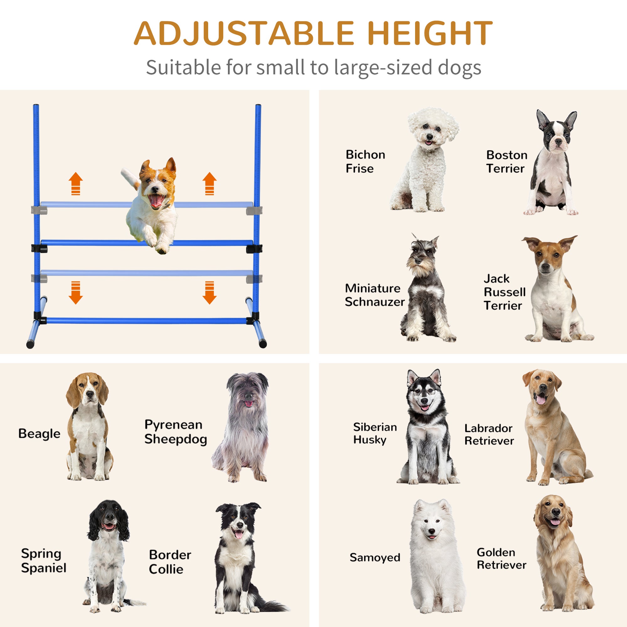 Large Size Dog Agility Training Equipment 4.5KG Net Wight, 4 PCS Adjustable Height Jump Bars, Obstacle Course Starter Kit for Large Medium Small Dog Puppy, Blue