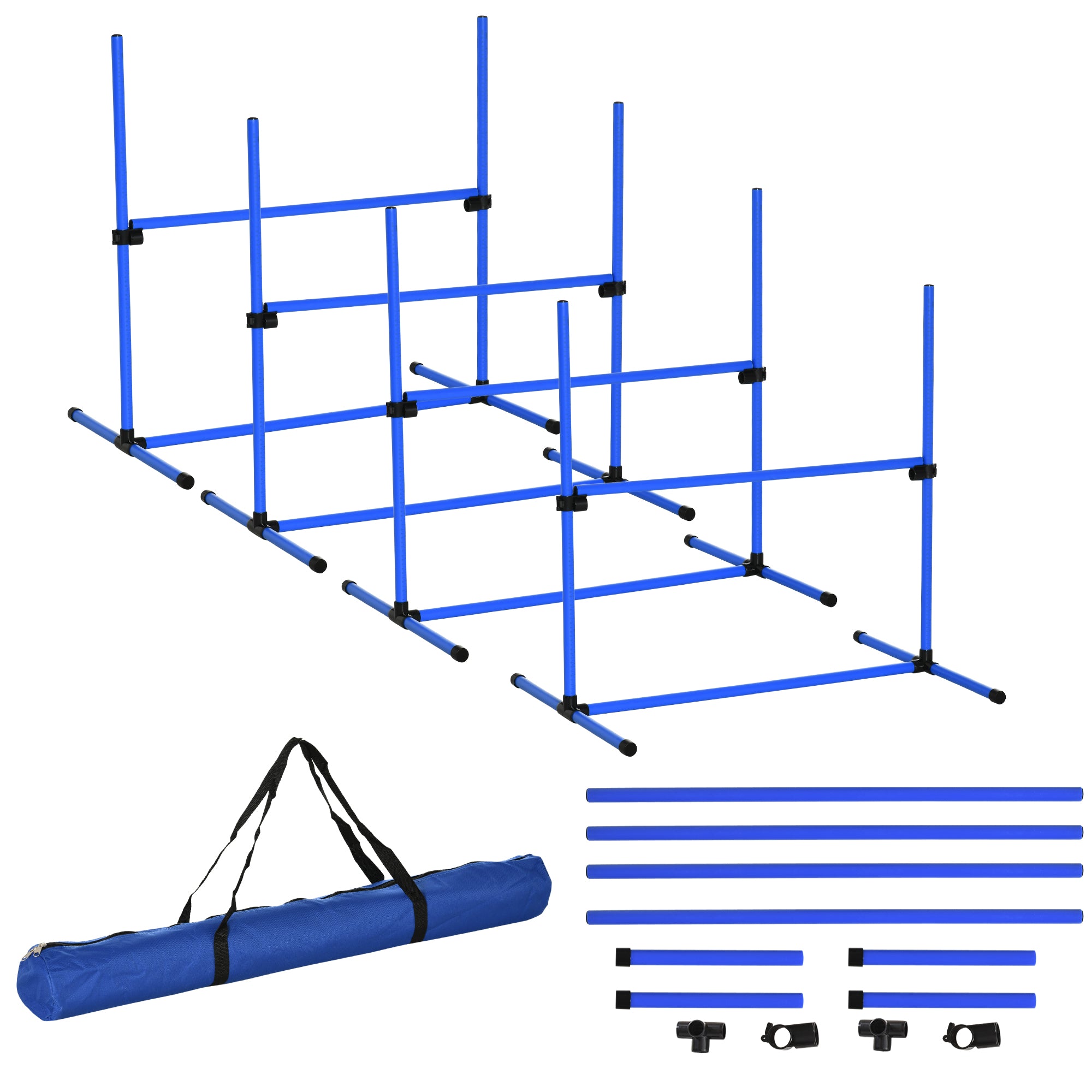 Large Size Dog Agility Training Equipment 4.5KG Net Wight, 4 PCS Adjustable Height Jump Bars, Obstacle Course Starter Kit for Large Medium Small Dog Puppy, Blue