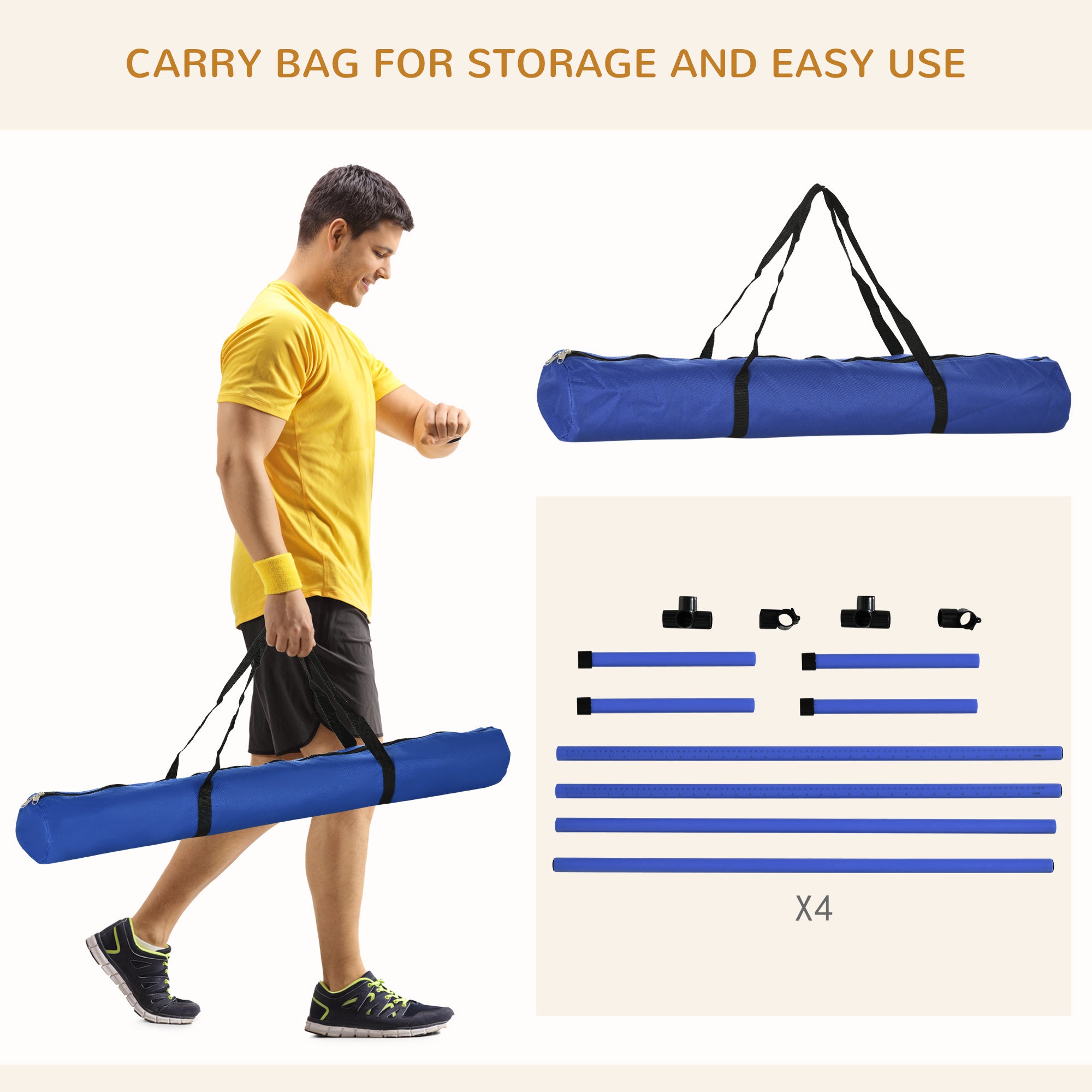 Large Size Dog Agility Training Equipment 4.5KG Net Wight, 4 PCS Adjustable Height Jump Bars, Obstacle Course Starter Kit for Large Medium Small Dog Puppy, Blue