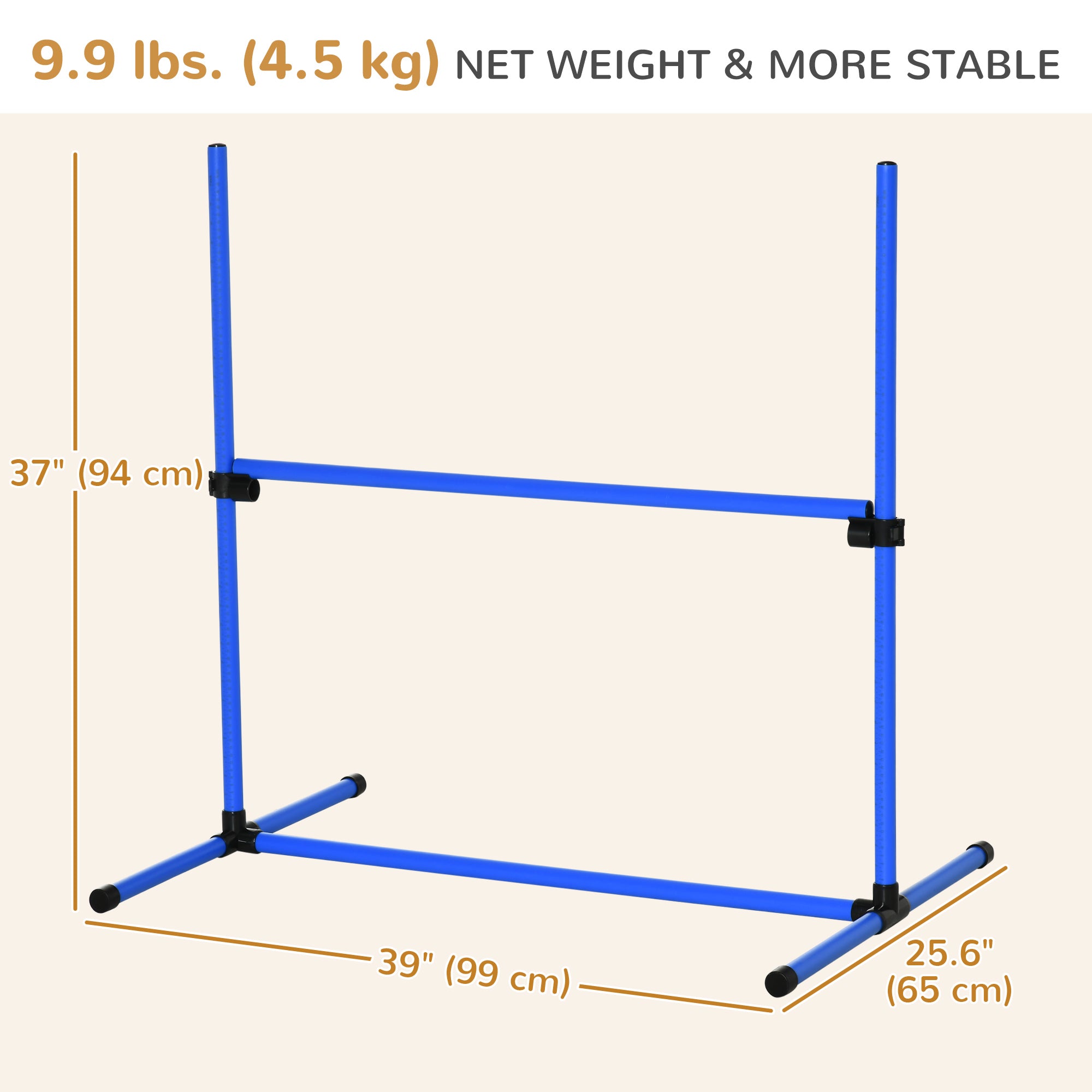 Large Size Dog Agility Training Equipment 4.5KG Net Wight, 4 PCS Adjustable Height Jump Bars, Obstacle Course Starter Kit for Large Medium Small Dog Puppy, Blue
