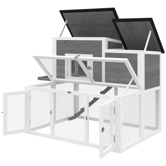 Wooden Rabbit Hutch, 2-Story Bunny Cage w/ Run, Waterproof & Openable Roof, Pull Out Tray and Ramp, Bunny Hutch for 1-2 Rabbits, Outdoor Use