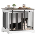 Load image into Gallery viewer, Dog Crate Furniture, 80 cm Double Door Wooden Dog Crate with Sliding Barn Door, Indoor Kennel End Table for Medium Breeds, Anti-Chew Steel Puppy Cage, White
