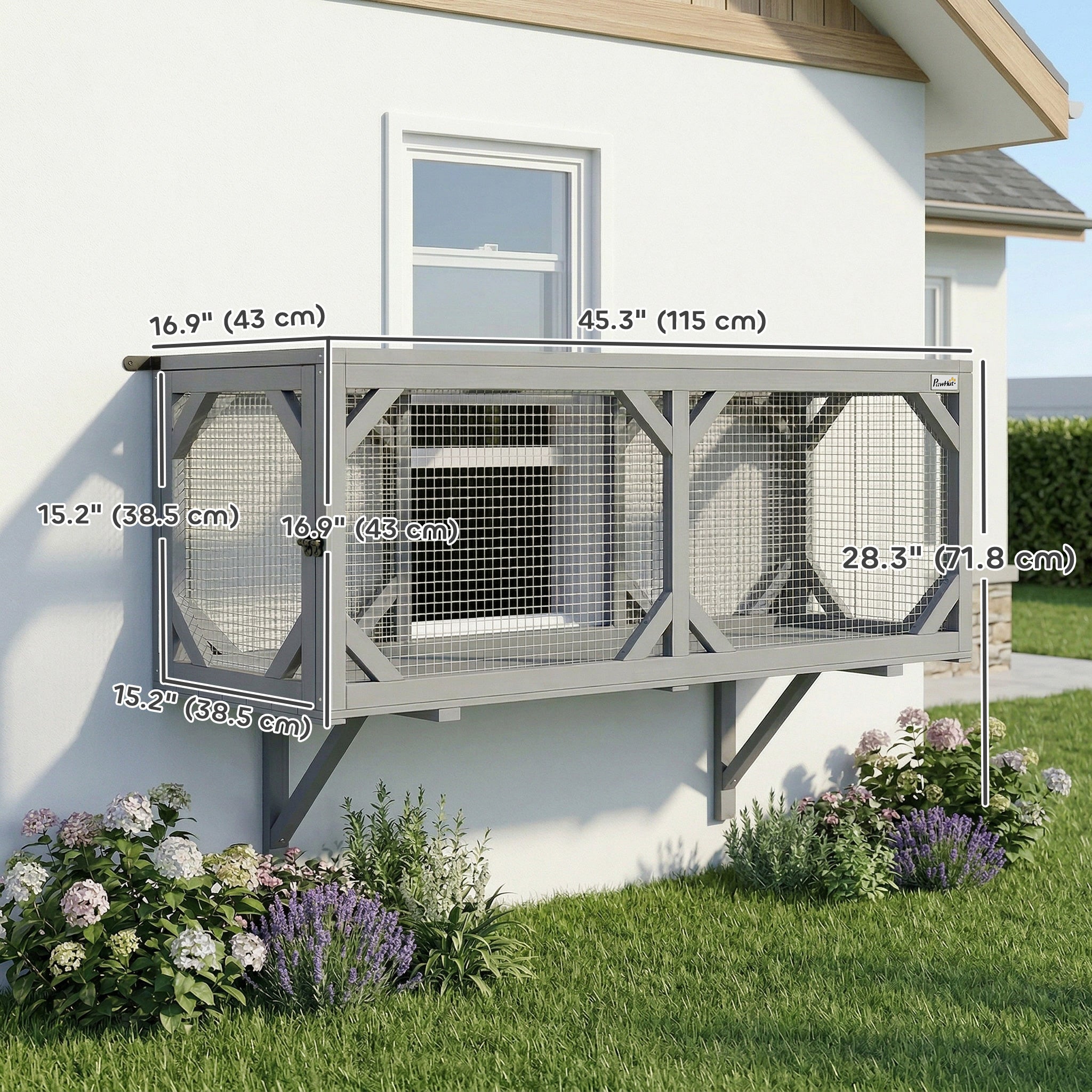 Cat Tunnel, Wooden Catio Outdoor Cat Enclosure with 2 Doors and Extendable Design, Wall-Mounted Pet Run for Indoor/Outdoor Use, Grey