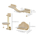 Load image into Gallery viewer, 3Pcs Cat Wall Shelf with Scratching Post, Cat Wall Shelves for Relaxing, Climbing, Cat Wall With Soft Ladder and Play Balls, Beige

