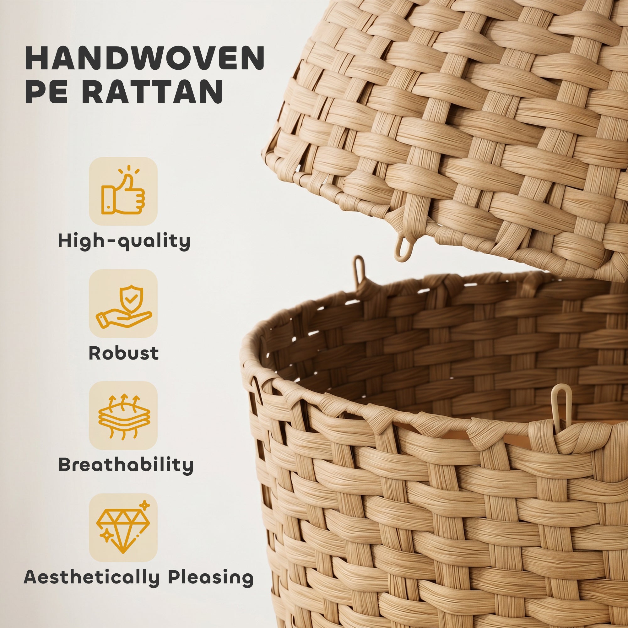 Hidden Cat Litter Box Plant Furniture Enclosure with Faux Plant & Stainless Steel Tray, Decorative Rattan Planter Cat Bed,  Odor Control Filter & Real Stones, for Bedroom, Living Room, Corner