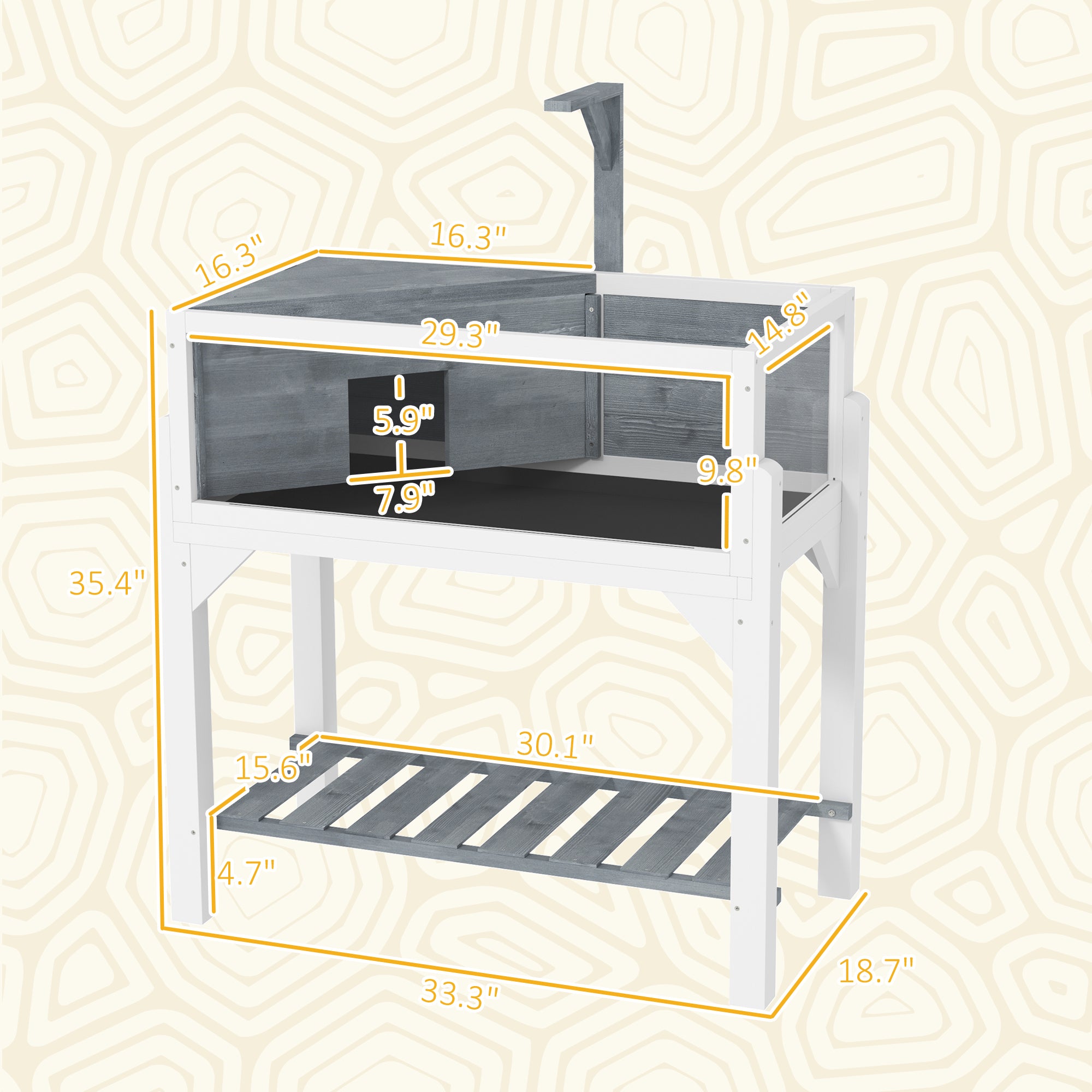 Tortoise Habitat with Storage Shelf, Wooden Tortoise Enclosure with Clear Windows, Lamp Holder, Openable Top, Built-in Tray, Reptile Cage for Indoor Outdoor Use, Gray