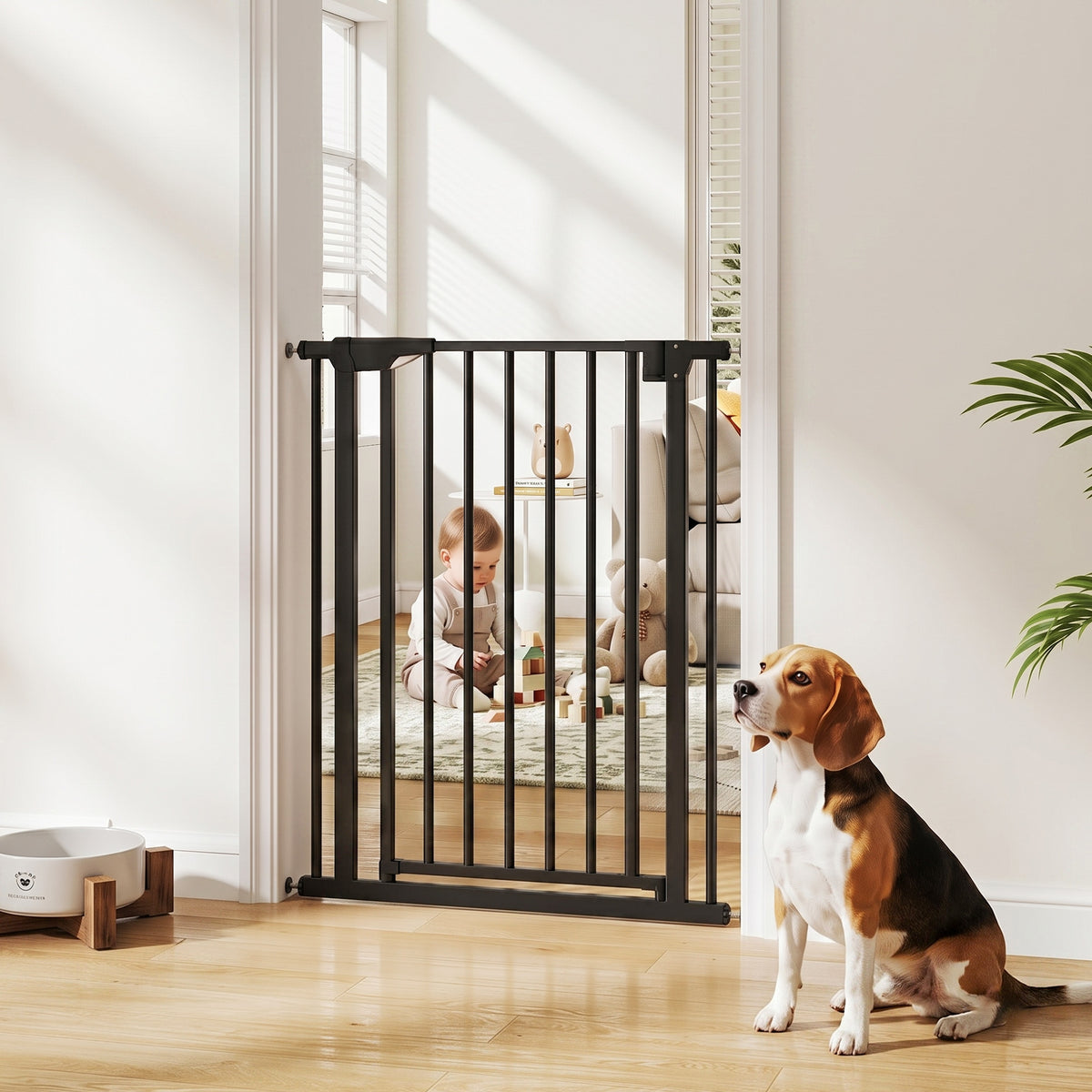 30"-32" Baby Gate, 36"H Pet Gate with Auto-Close, Two-Way Open, Pressure Mounted for Stairs, Doorways and Hallways, Black