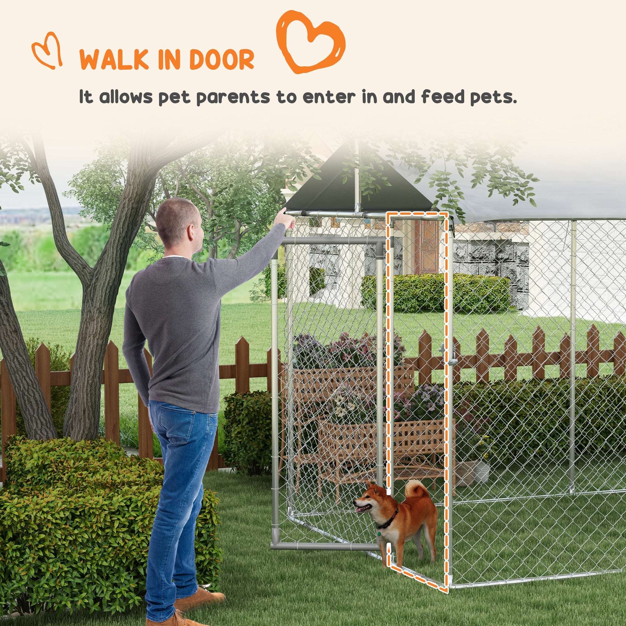 Outdoor Dog Kennel Dog Run with Waterproof, UV Resistant Cover for All-Sized Dogs, 19.7' x 7.5' x 7.5', Silver