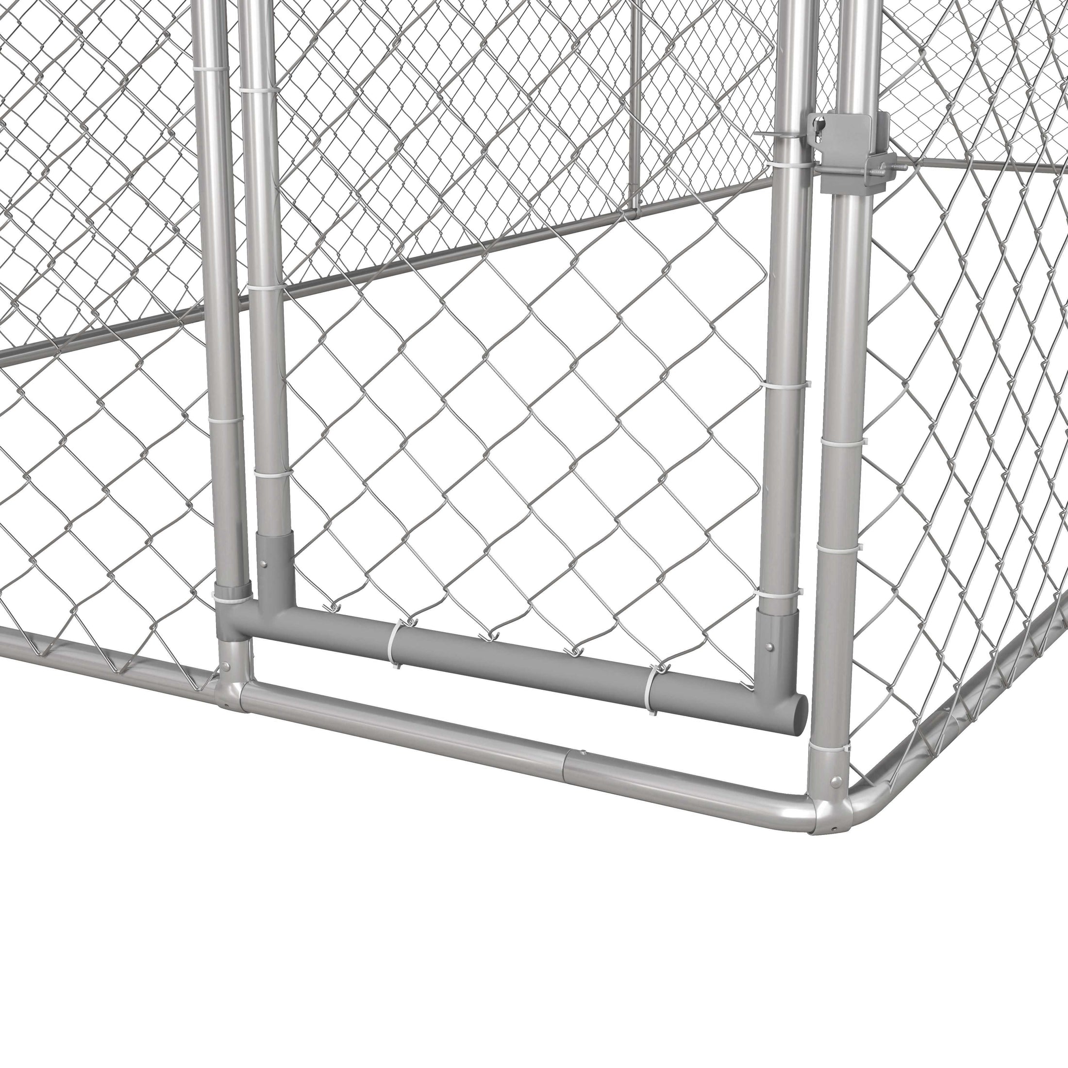 Outdoor Dog Kennel Dog Run with Waterproof, UV Resistant Cover for All-Sized Dogs, 19.7' x 7.5' x 7.5', Silver