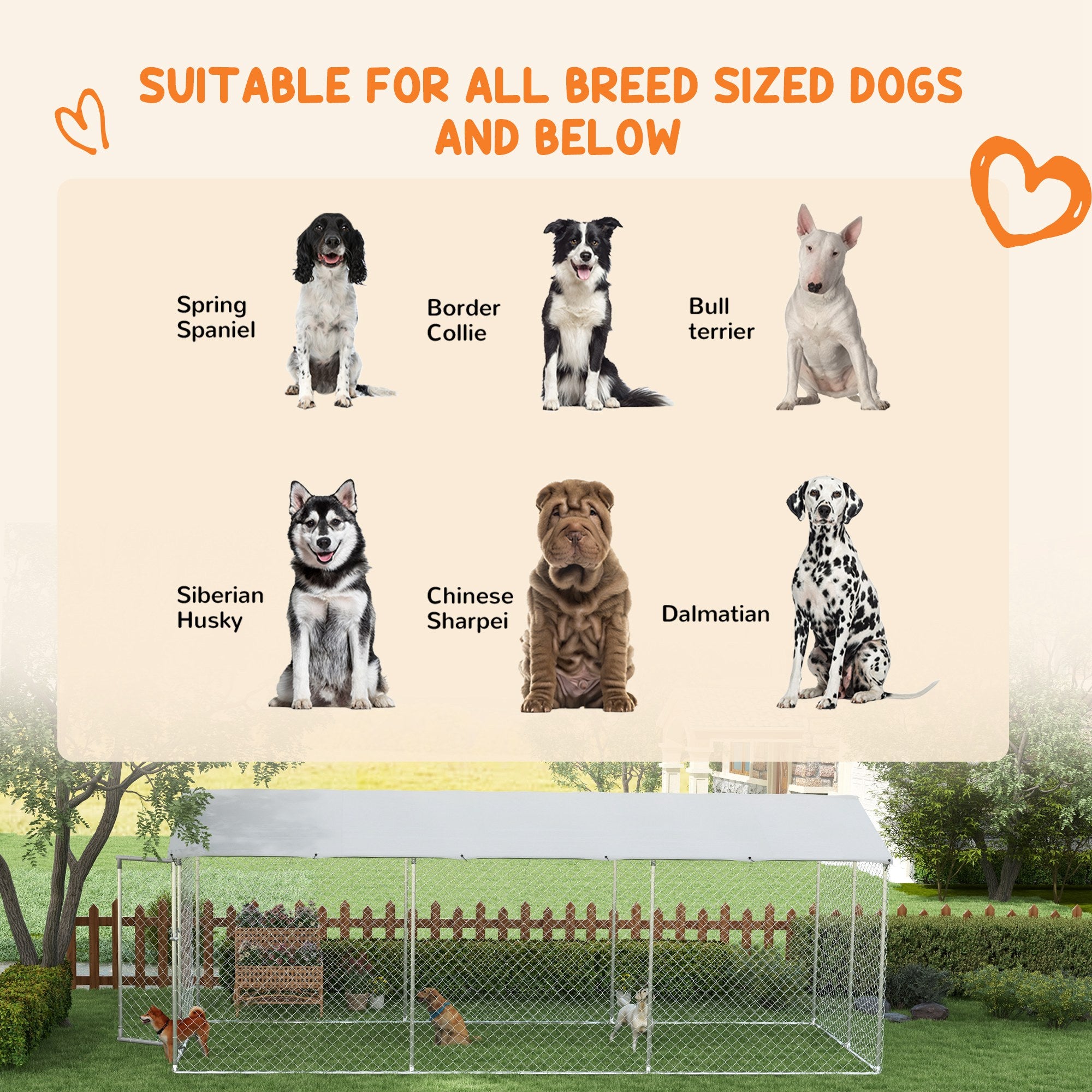 Outdoor Dog Kennel Dog Run with Waterproof, UV Resistant Cover for All-Sized Dogs, 19.7' x 7.5' x 7.5', Silver