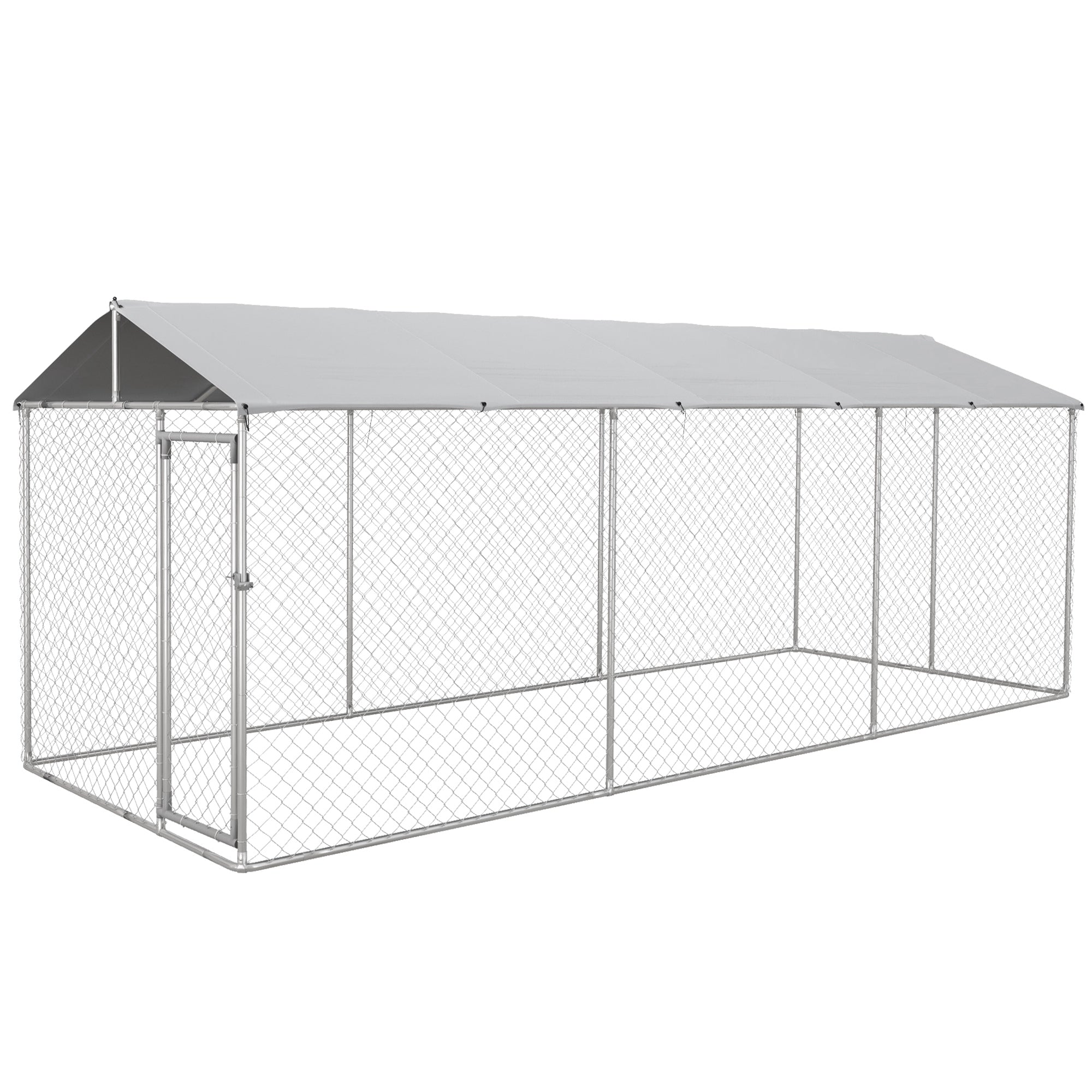 Outdoor Dog Kennel Dog Run with Waterproof, UV Resistant Cover for All-Sized Dogs, 19.7' x 7.5' x 7.5', Silver