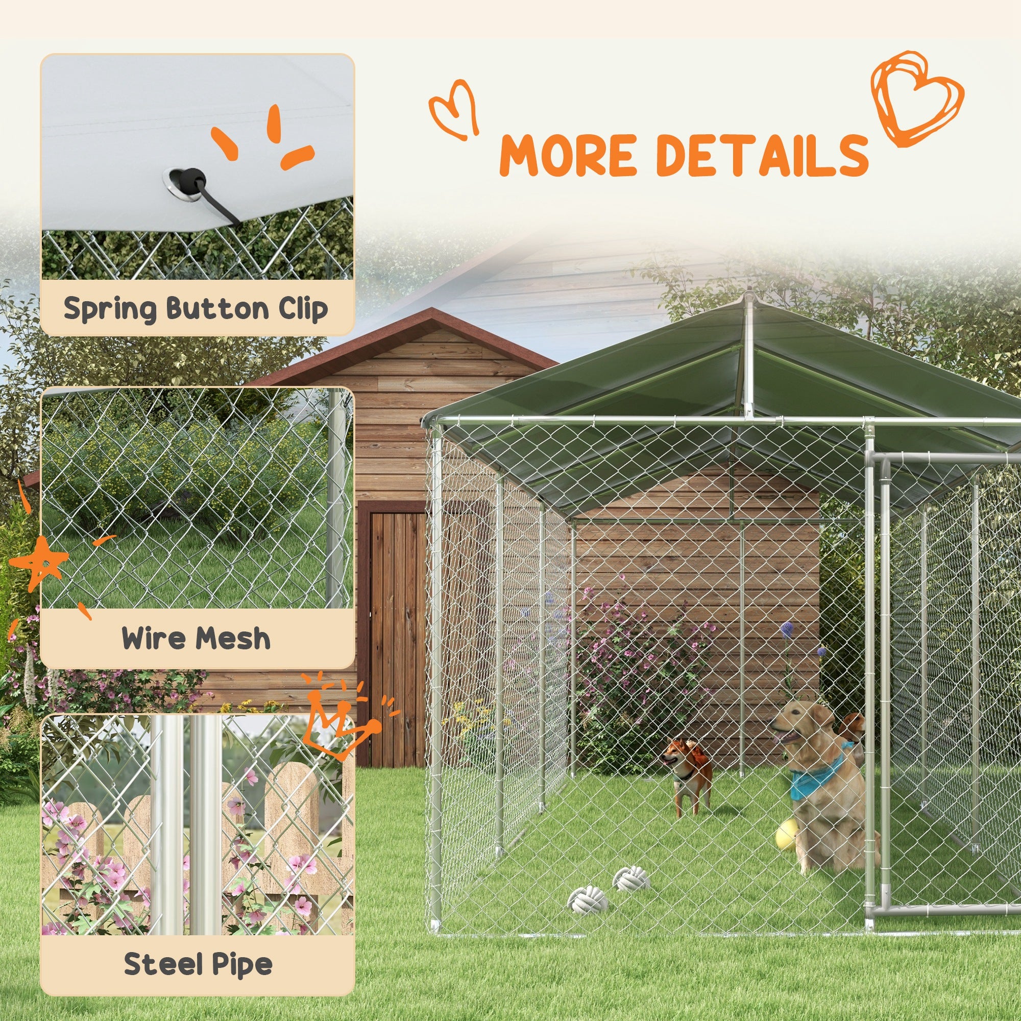 Outdoor Dog Kennel Dog Run with Waterproof, UV Resistant Cover for All-Sized Dogs, 19.7' x 7.5' x 7.5', Silver