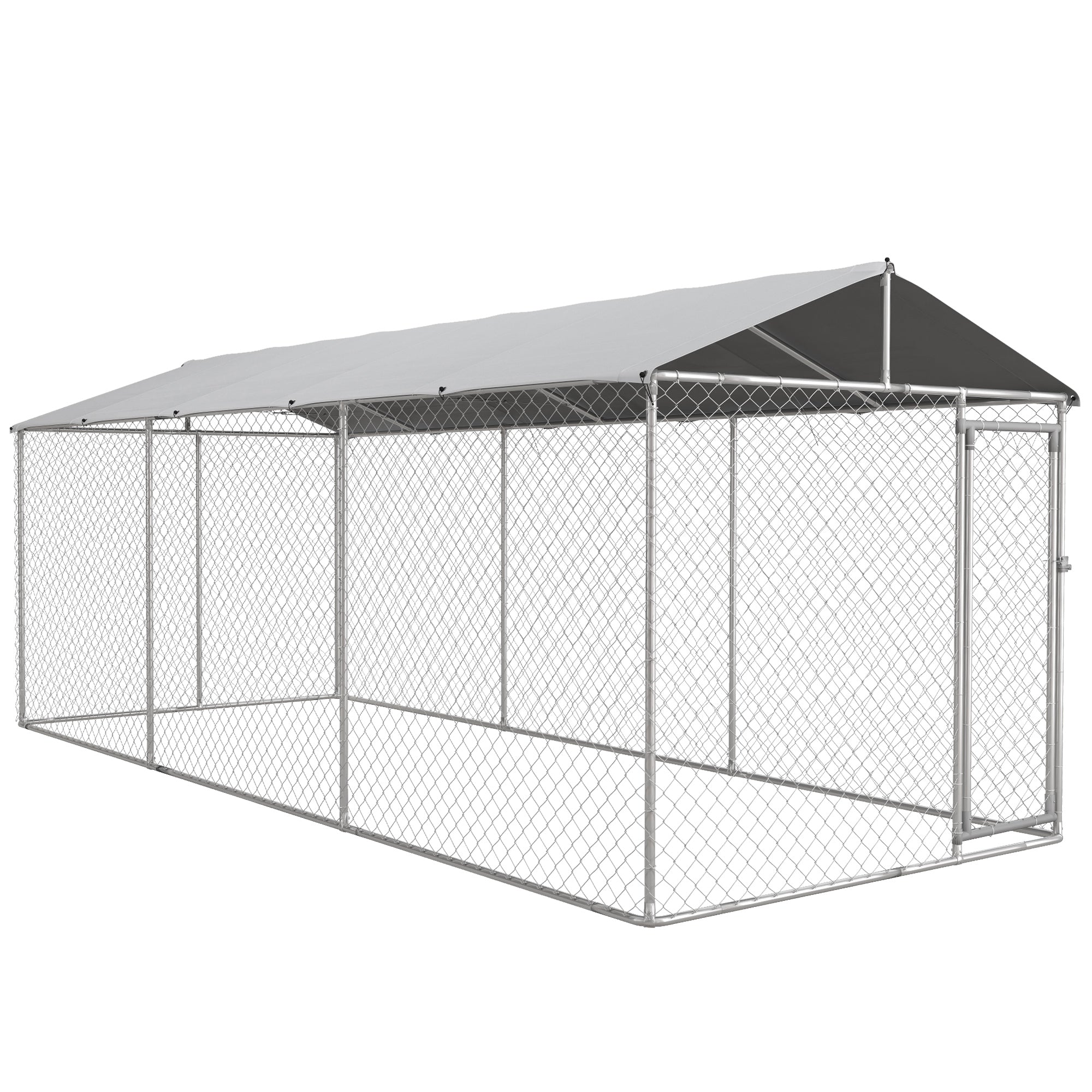 Outdoor Dog Kennel Dog Run with Waterproof, UV Resistant Cover for All-Sized Dogs, 19.7' x 7.5' x 7.5', Silver