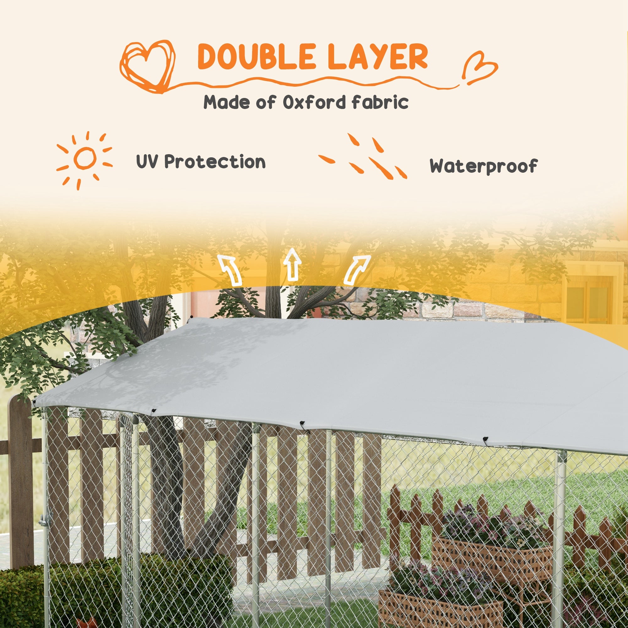 Outdoor Dog Kennel Dog Run with Waterproof, UV Resistant Cover for All-Sized Dogs, 19.7' x 7.5' x 7.5', Silver