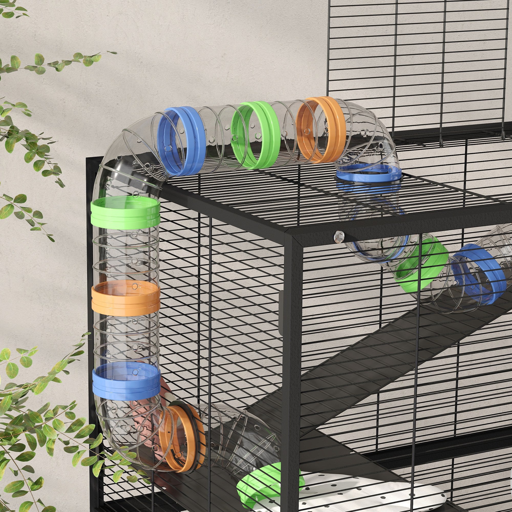 Large Hamster Cage with 7" Deep Tray, 5 Tier Rolling Gerbil Cage with Storage Shelf, Big Exercise Wheel, Tube System, Hut, Platforms, Ramps, for Syrian, Gerbil, Rat