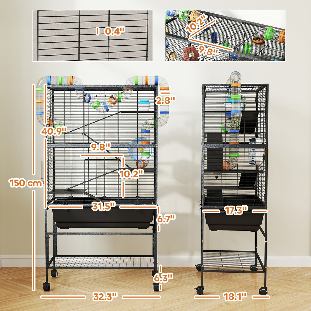 PawHut 5-Tier Rolling Hamster Cage with Deep Tray Storage Shelf & Exercise