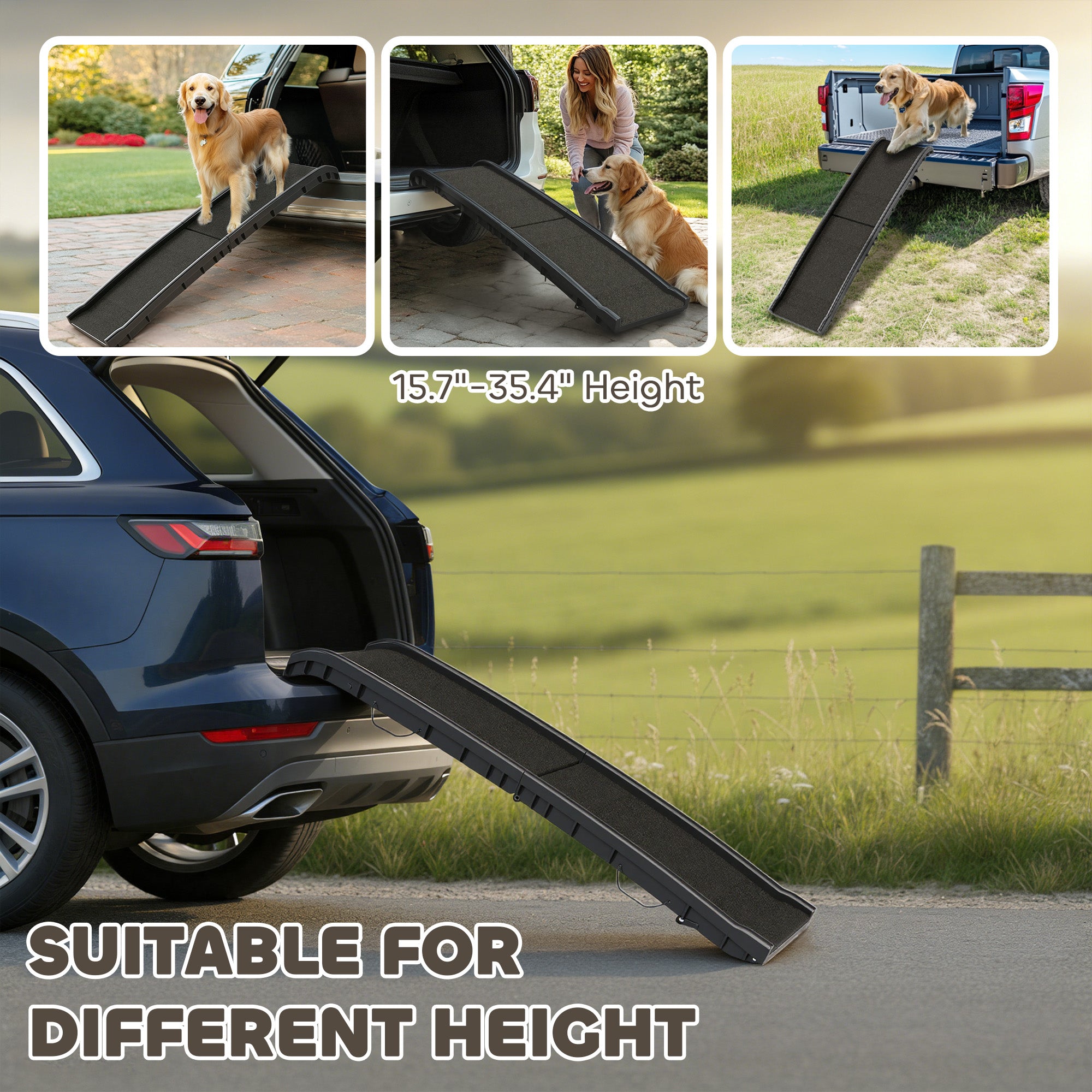 Folding Dog Ramp for Car, Truck, SUV, 61 Inches Portable Pet Ramp with Frosted Surface, Non Slip with Raised Side Rails