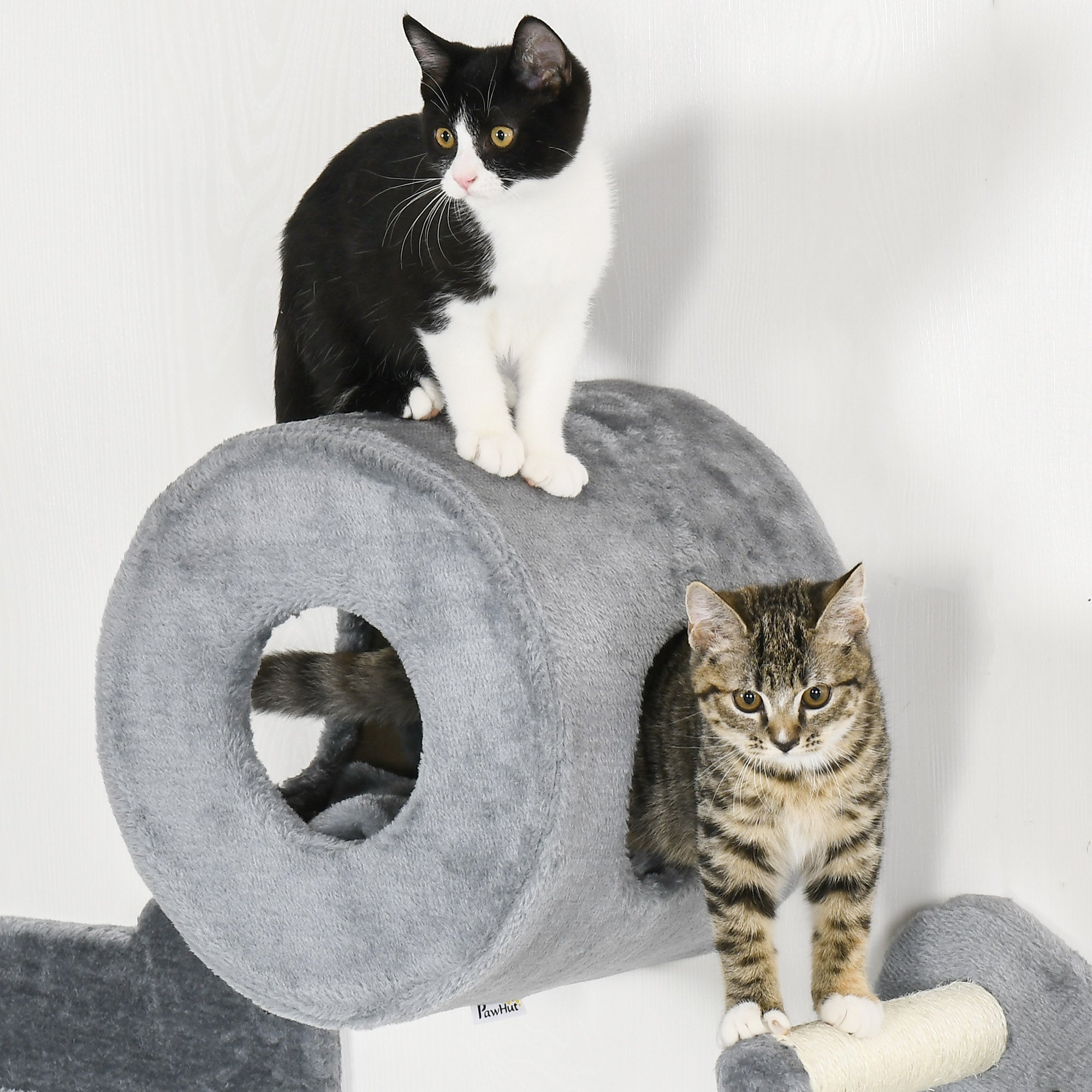 4PCs Wall Mounted Cat Tree, Cat Wall Furniture with Platforms, Steps, Scratching Post, Perch, Cat House for Indoor Cats - Grey