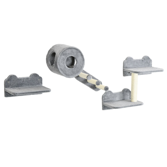 4PCs Wall Mounted Cat Tree, Cat Wall Furniture with Platforms, Steps, Scratching Post, Perch, Cat House for Indoor Cats - Grey